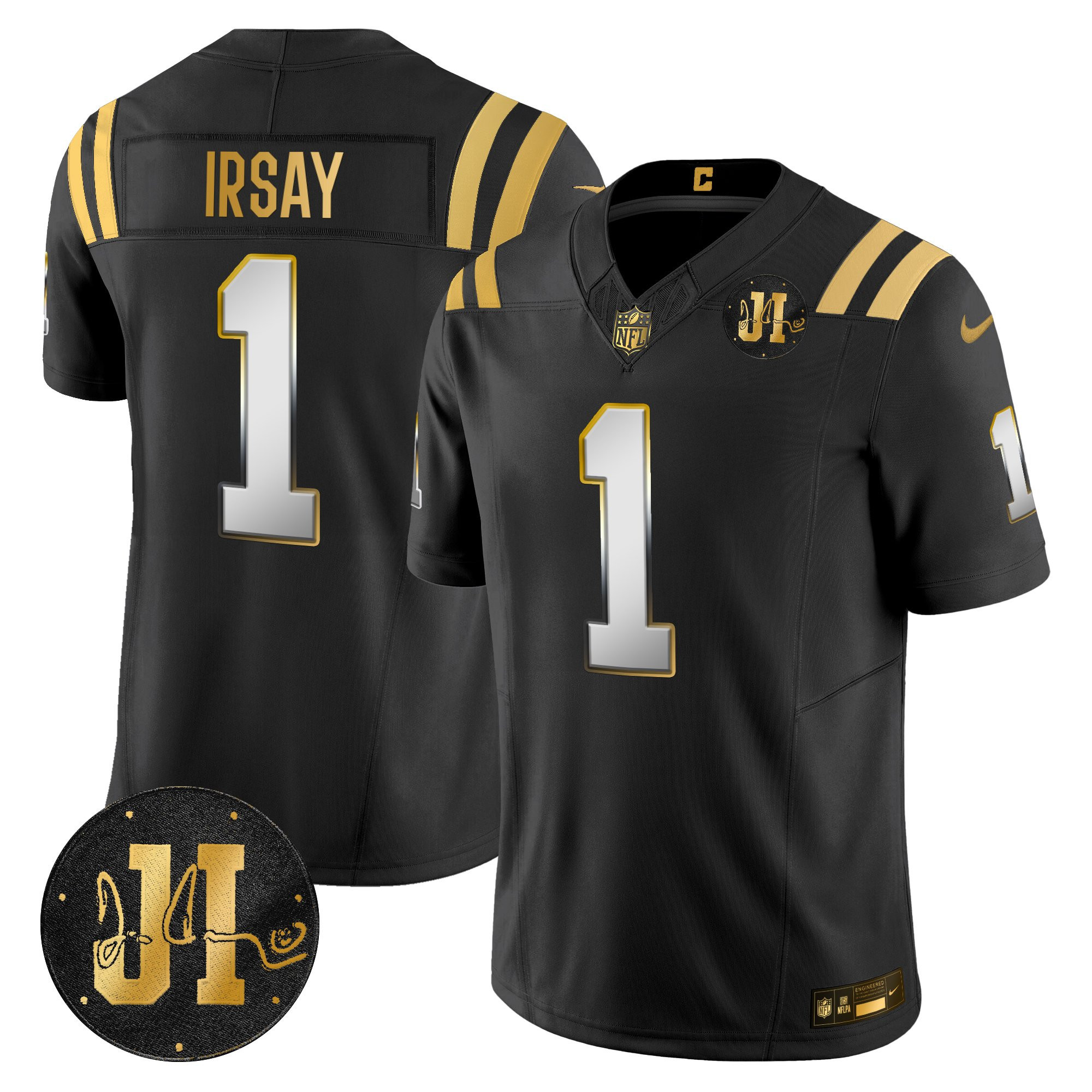 Jim Irsay Men's Indianapolis Colts 2025 Jim Irsay Patch Gold Vapor Limited Black Limited Jersey - All Stitched