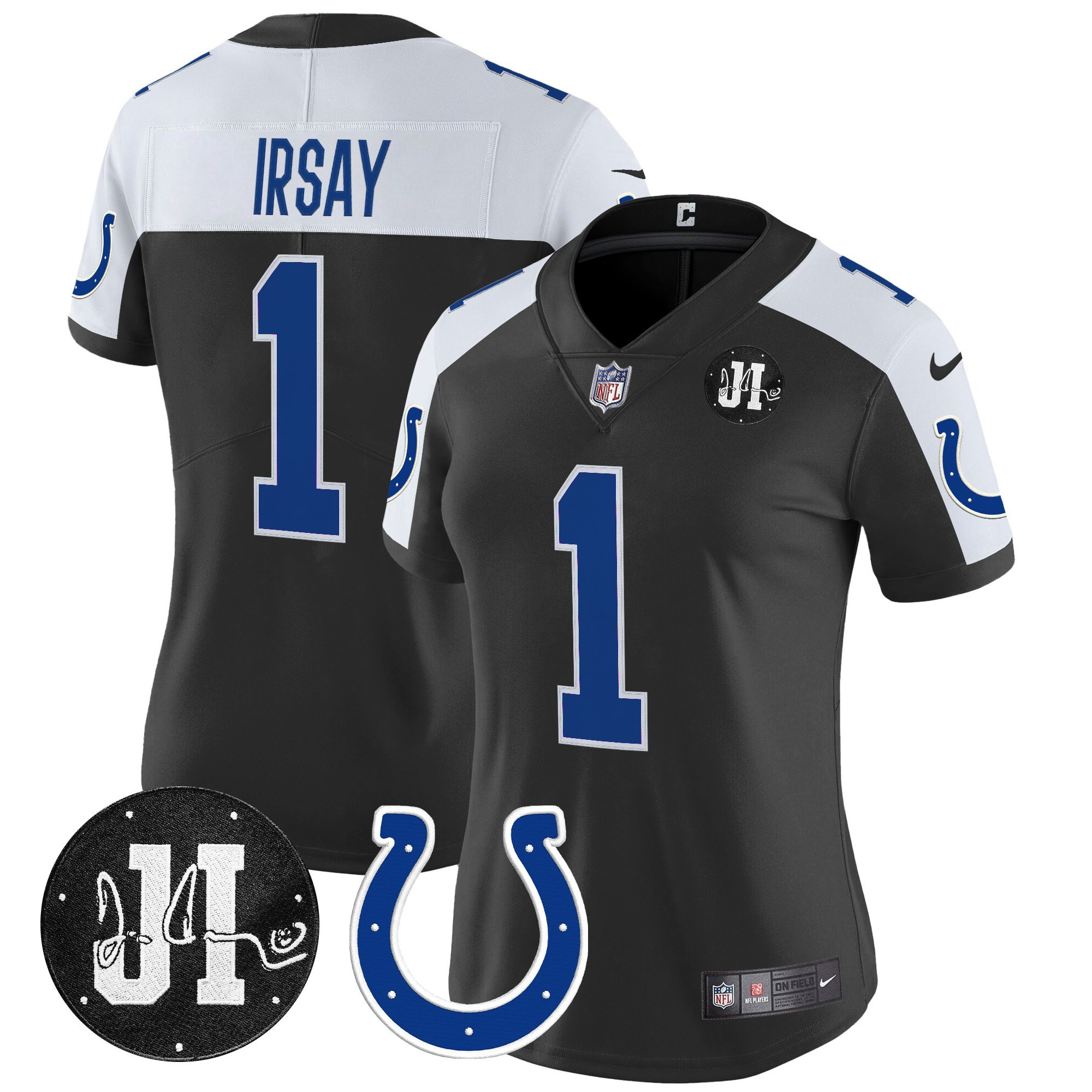 Jim Irsay Women's Indianapolis Colts 2025 Jim Irsay Patch Vapor Limited Black Alternate Jersey - All Stitched