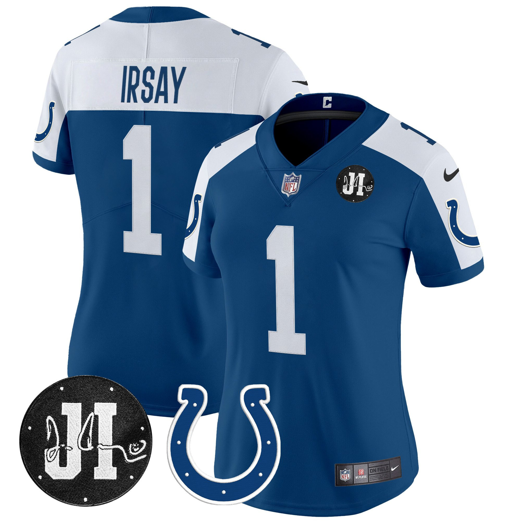 Jim Irsay Women's Indianapolis Colts 2025 Jim Irsay Patch Vapor Limited Royal Alternate Jersey - All Stitched