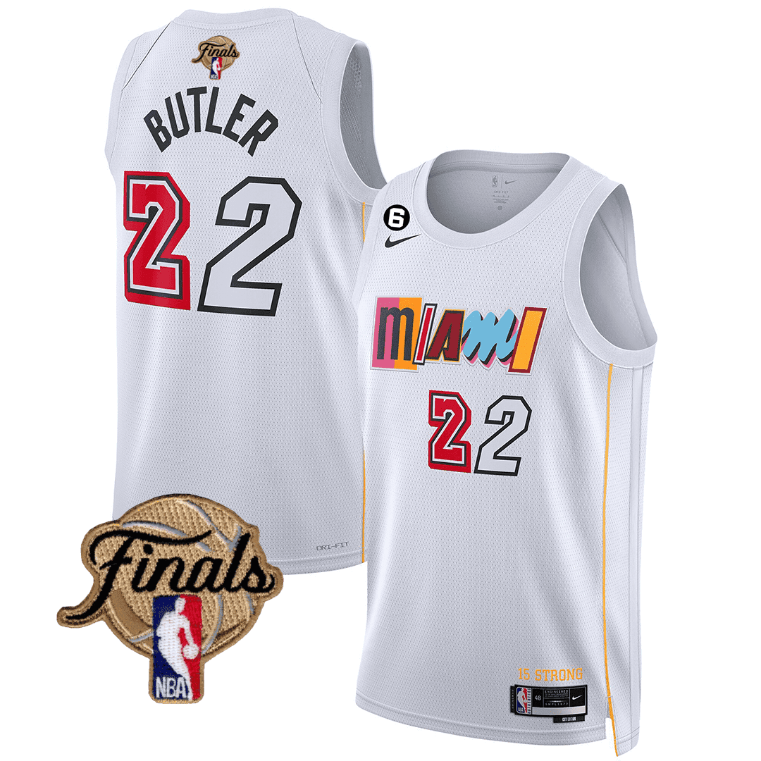 Jimmy Butler Men's Miami Heat 2023 Finals Patch Collection City White Jersey V3 - All Stitched