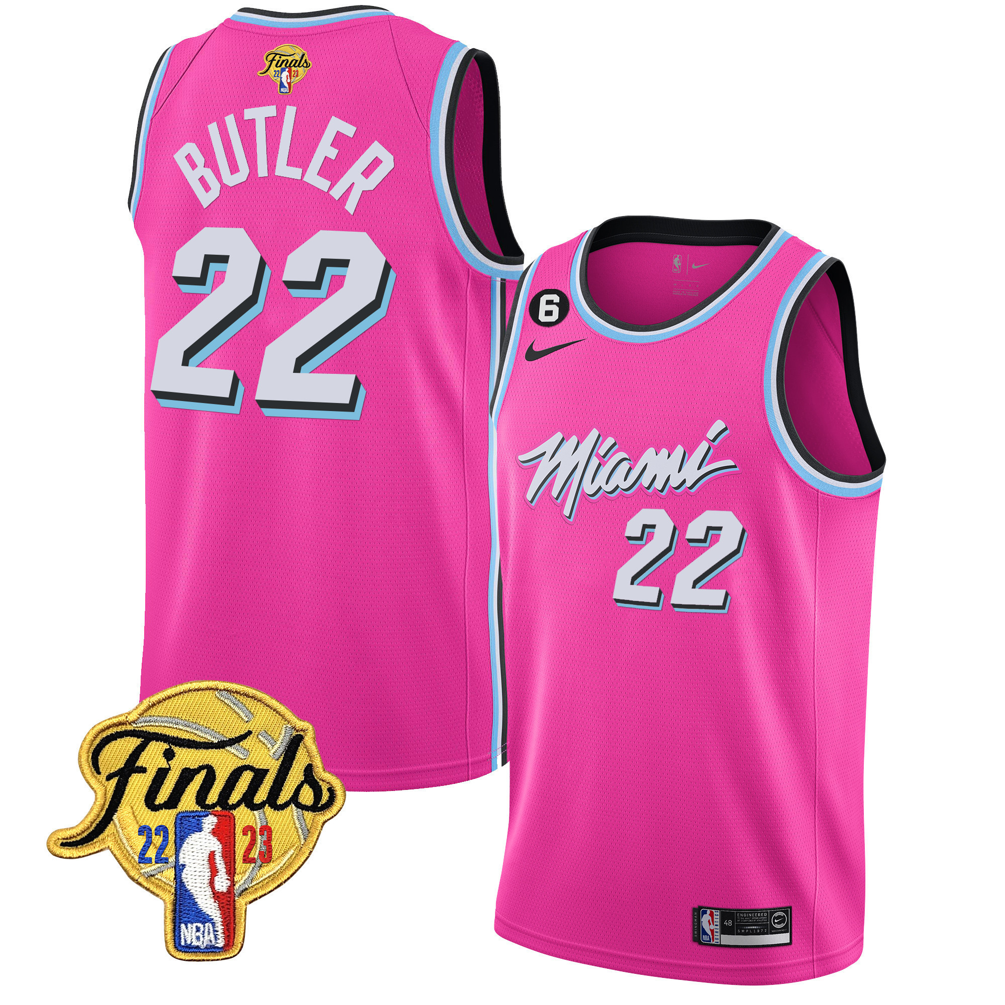 Jimmy Butler Men's Miami Heat 2023 Finals Patch Collection Pink Jersey V5 - All Stitched