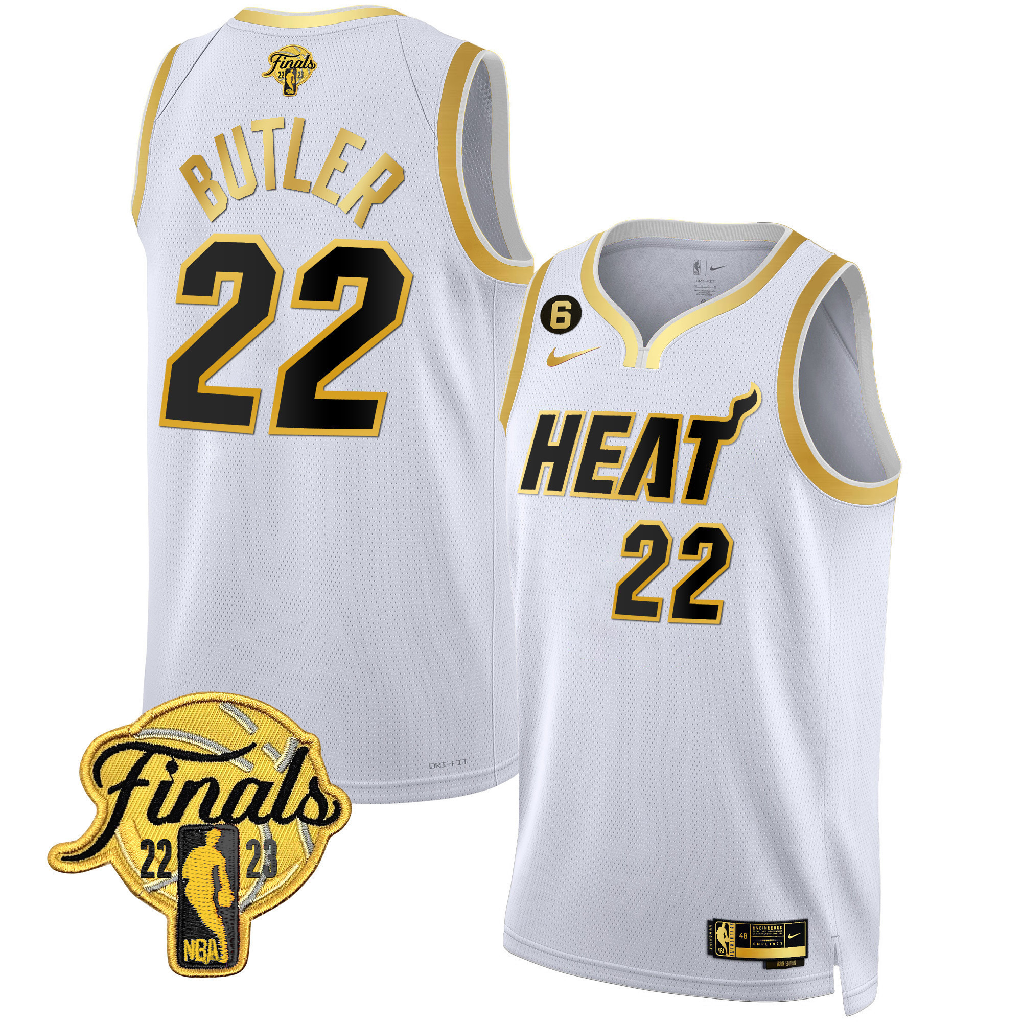 Jimmy Butler Men's Miami Heat 2023 Finals Patch Collection White Gold Jersey - All Stitched