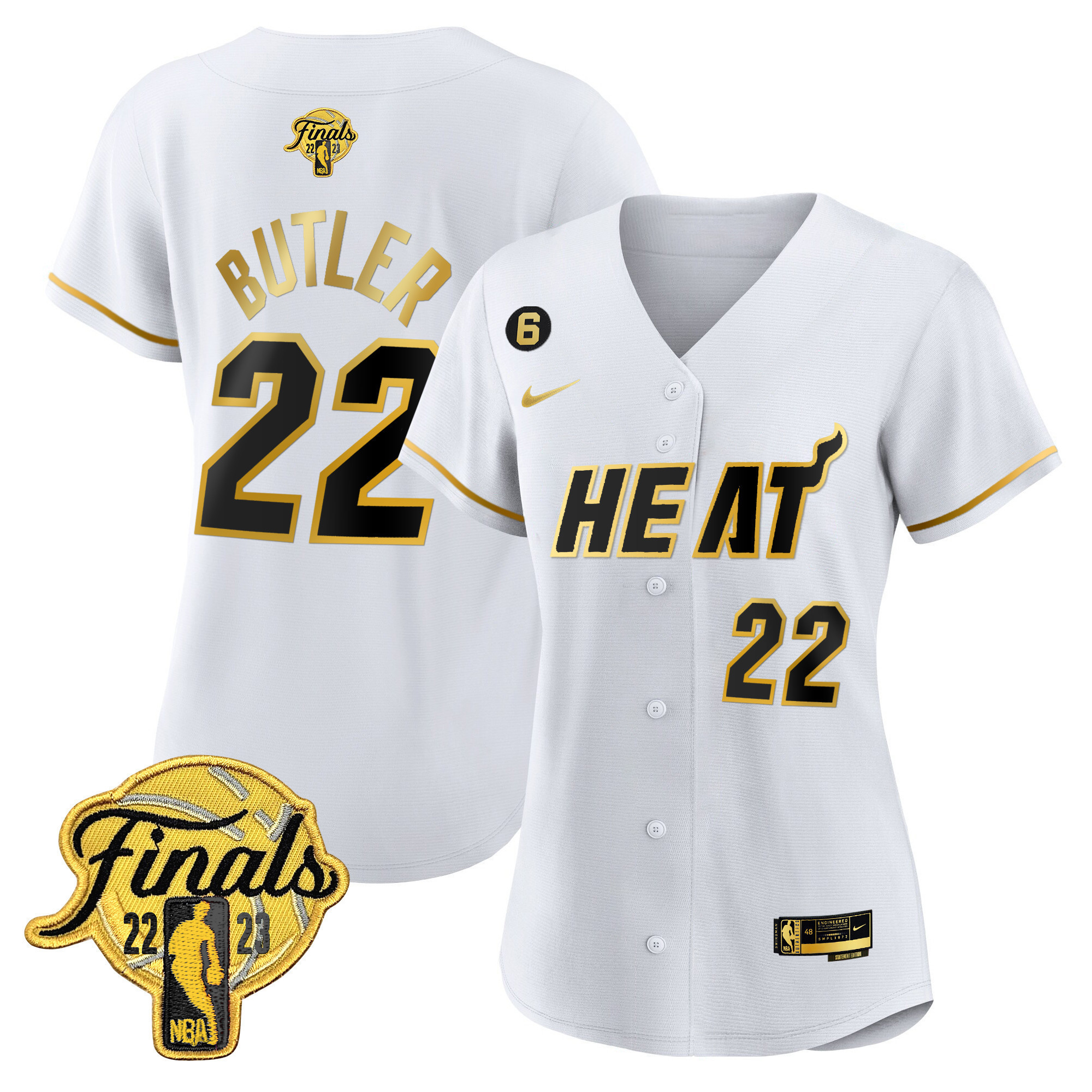 Jimmy Butler Women's Miami Heat 2023 Finals Baseball Cool Base Black Gold Jersey - All Stitched