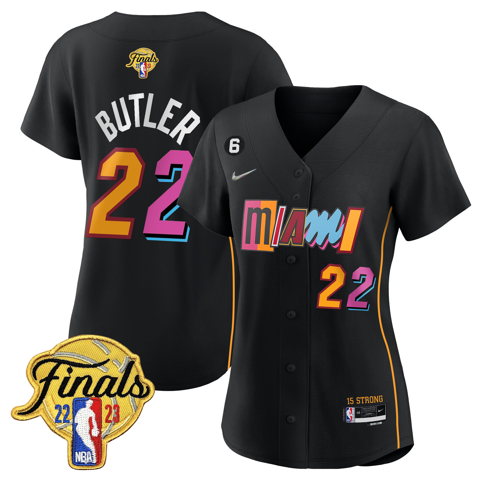 Jimmy Butler Women's Miami Heat 2023 Finals Patch Baseball City Black Jersey V2 - All Stitched