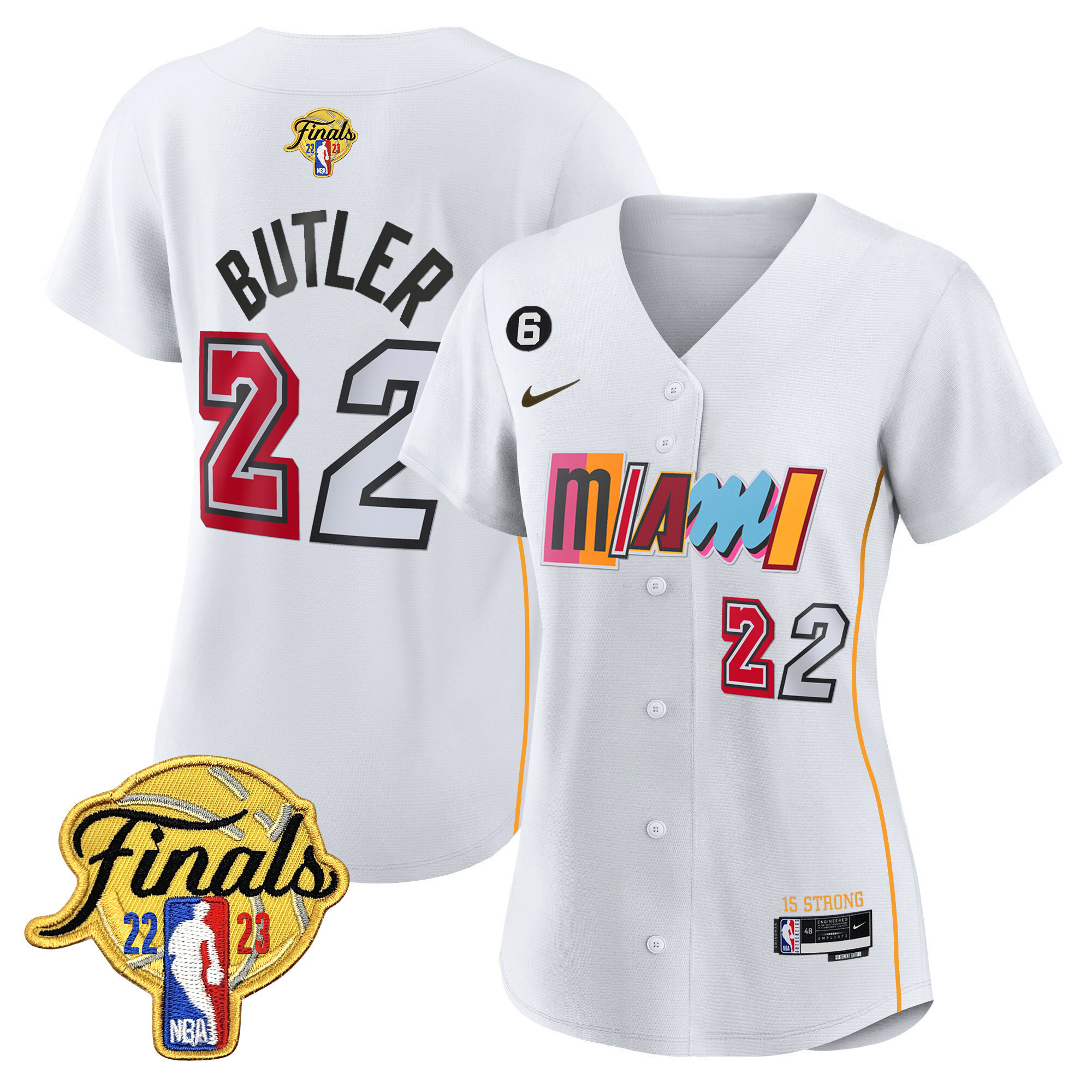 Jimmy Butler Women's Miami Heat 2023 Finals Patch Baseball City White Jersey V2 - All Stitched