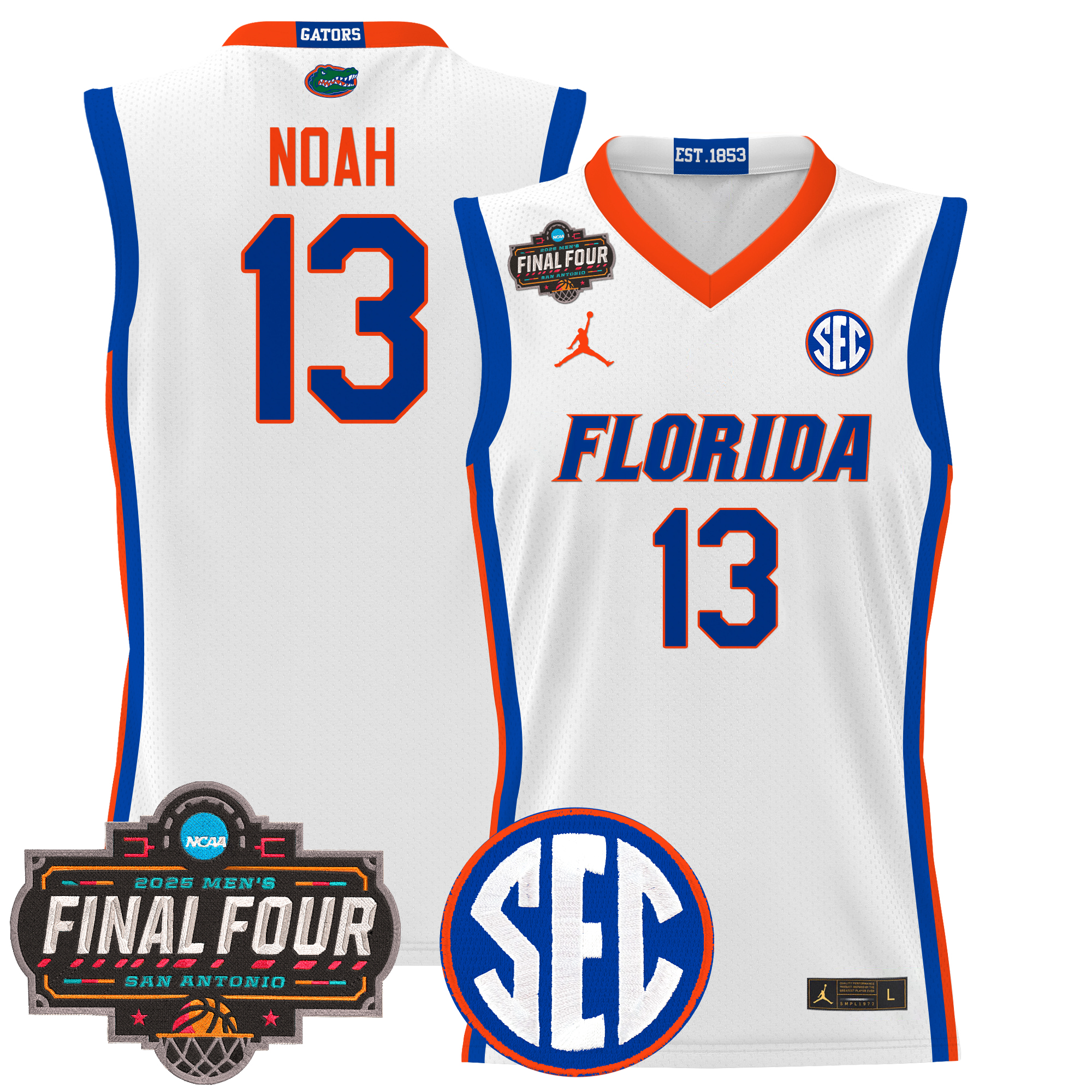 Joakim Noah Men's Florida Gators 2025 Final Four Patch Basketball White Jersey - All Stitched