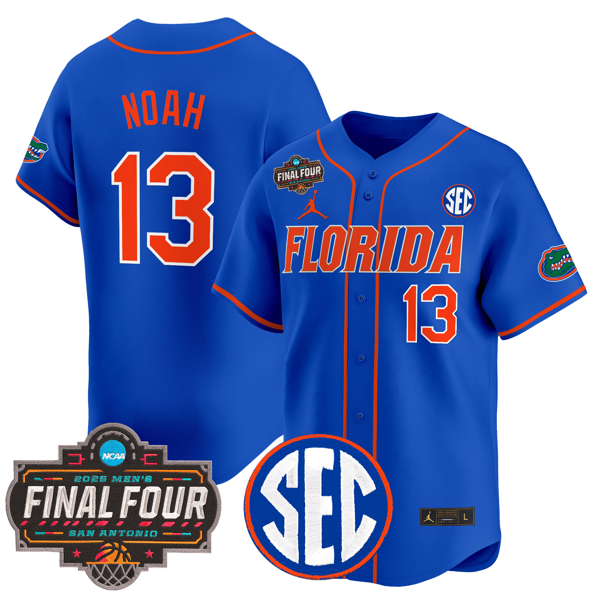 Joakim Noah Men's Florida Gators 2025 Final Four Patch Vapor Baseball Royal Jersey - All Stitched