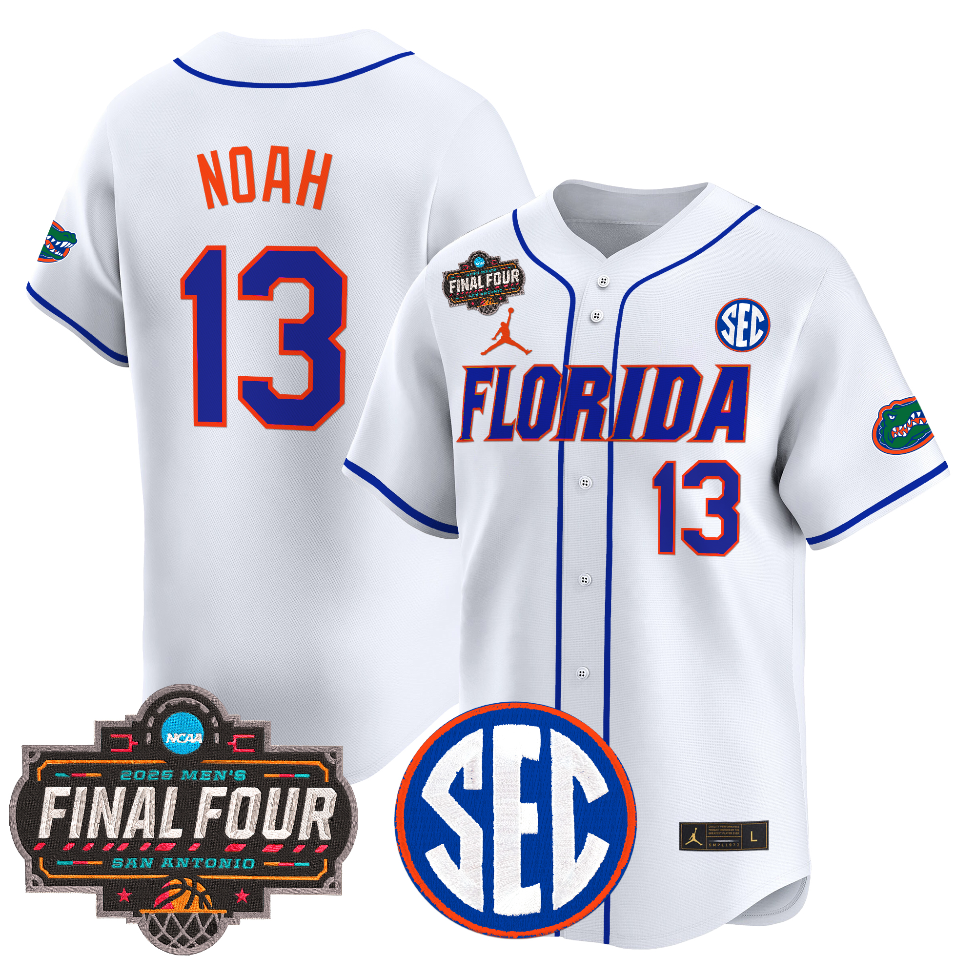 Joakim Noah Men's Florida Gators 2025 Final Four Patch Vapor Baseball White Jersey - All Stitched