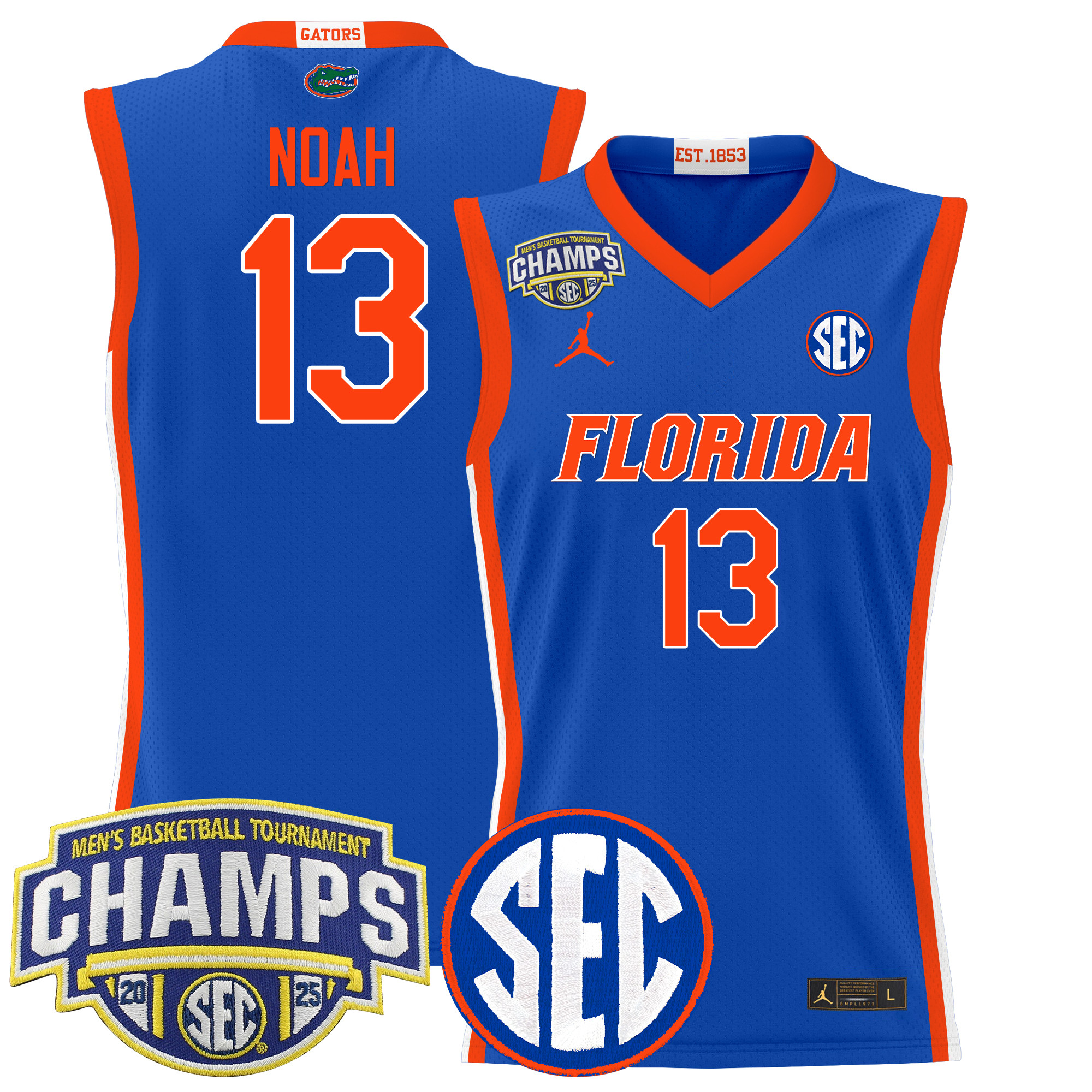 Joakim Noah Men's Florida Gators 2025 SEC Conference Tournament Champions Basketball Royal Jersey - All Stitched