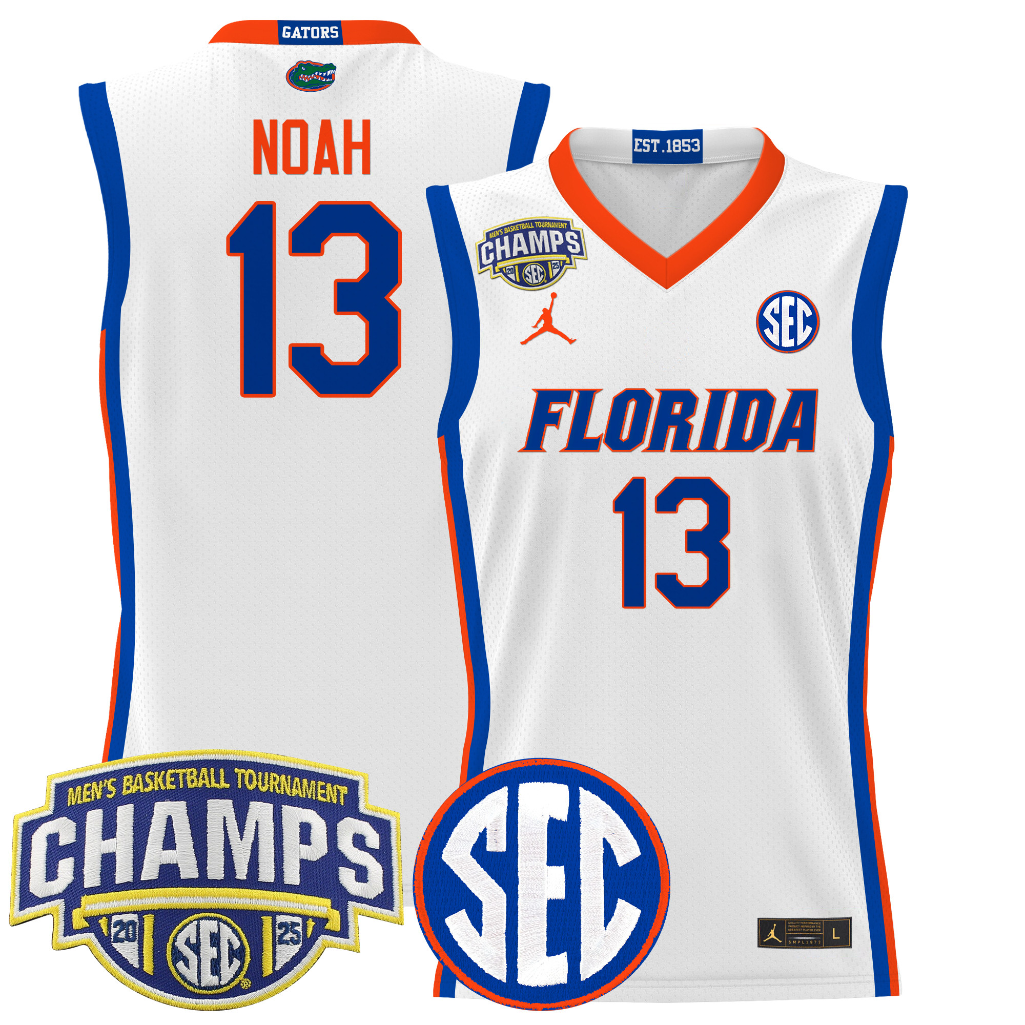 Joakim Noah Men's Florida Gators 2025 SEC Conference Tournament Champions Basketball White Jersey - All Stitched