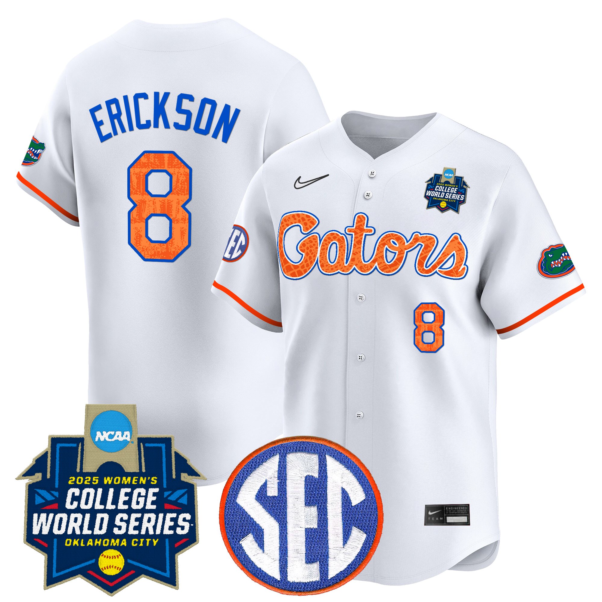 Jocelyn Erickson Men's Size - Florida Gators Softball 2025 World Series (WCWS) Vapor Premier Limited White Limited Jersey - All Stitched