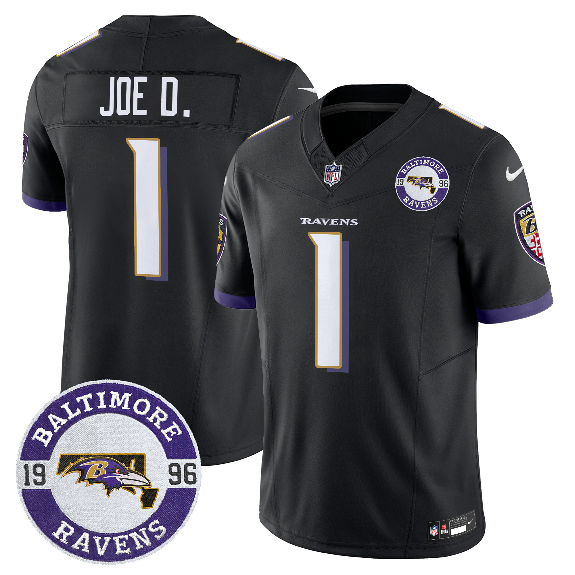 Joe D Men's Baltimore Ravens 2024 Vapor Limited Black Jersey - Est. 1996 Patch - All Stitched