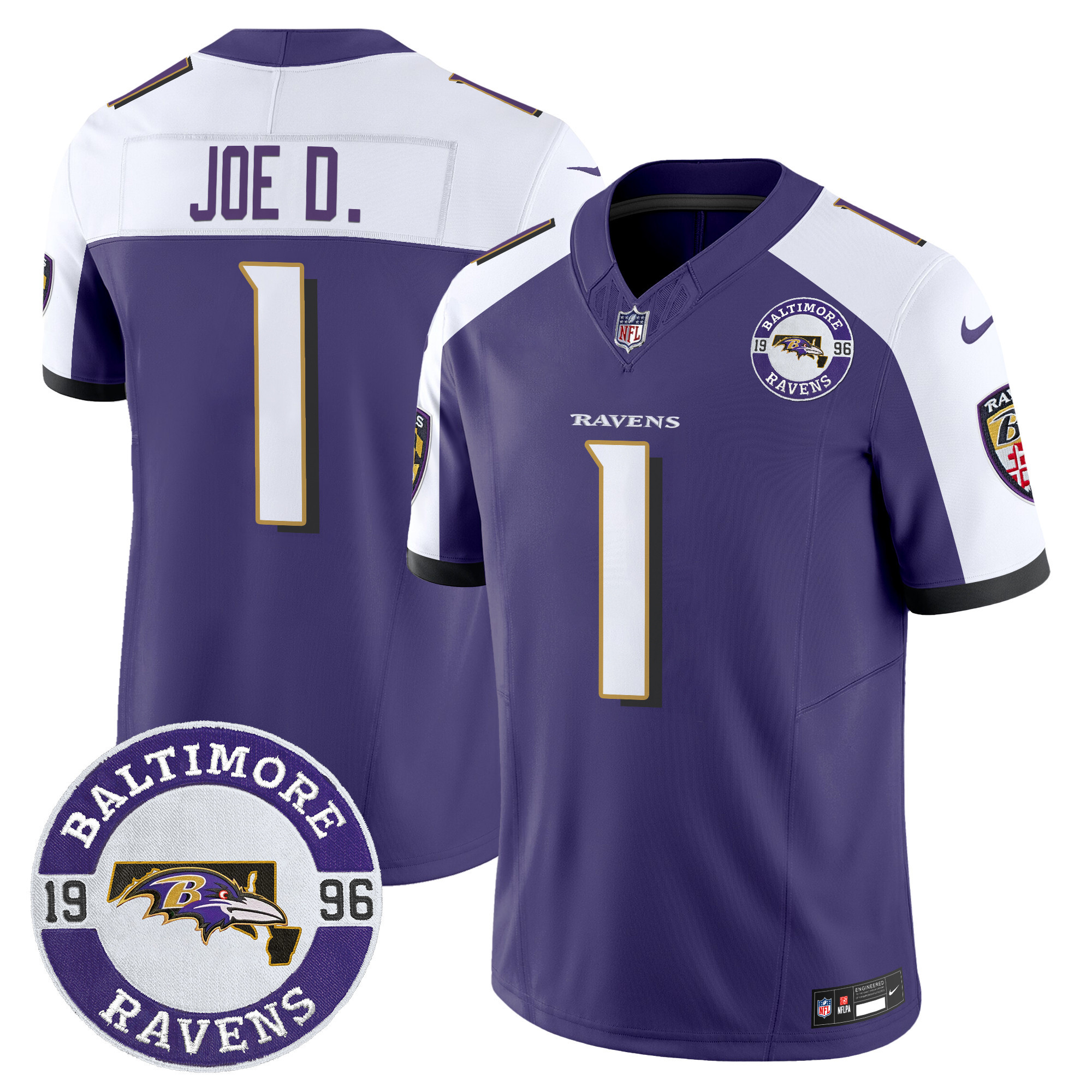 Joe D Men's Baltimore Ravens 2024 Vapor Limited Purple Alternate Jersey - Est. 1996 Patch - All Stitched