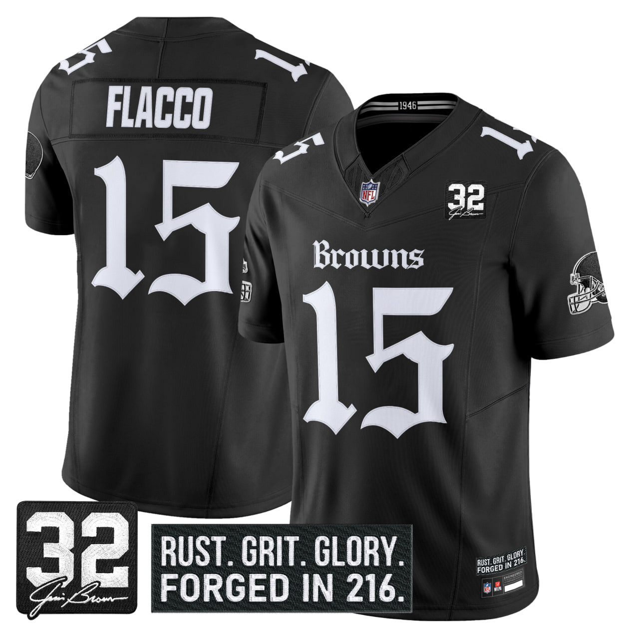 Joe Flacco Men's Cleveland Browns Gothic Dawg Shadows Drop Vapor Limited Black Jersey - All Stitched