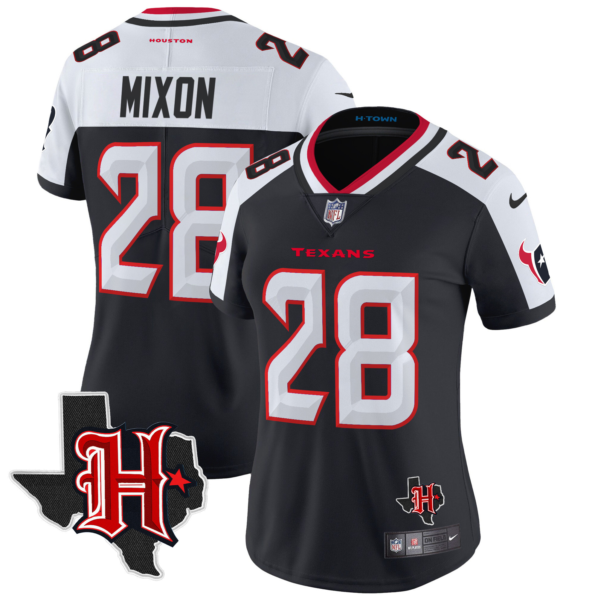 Joe Mixon Women's Houston Texans 2024 Texas Patch Vapor Limited Navy Alternate Jersey V5 - All Stitched