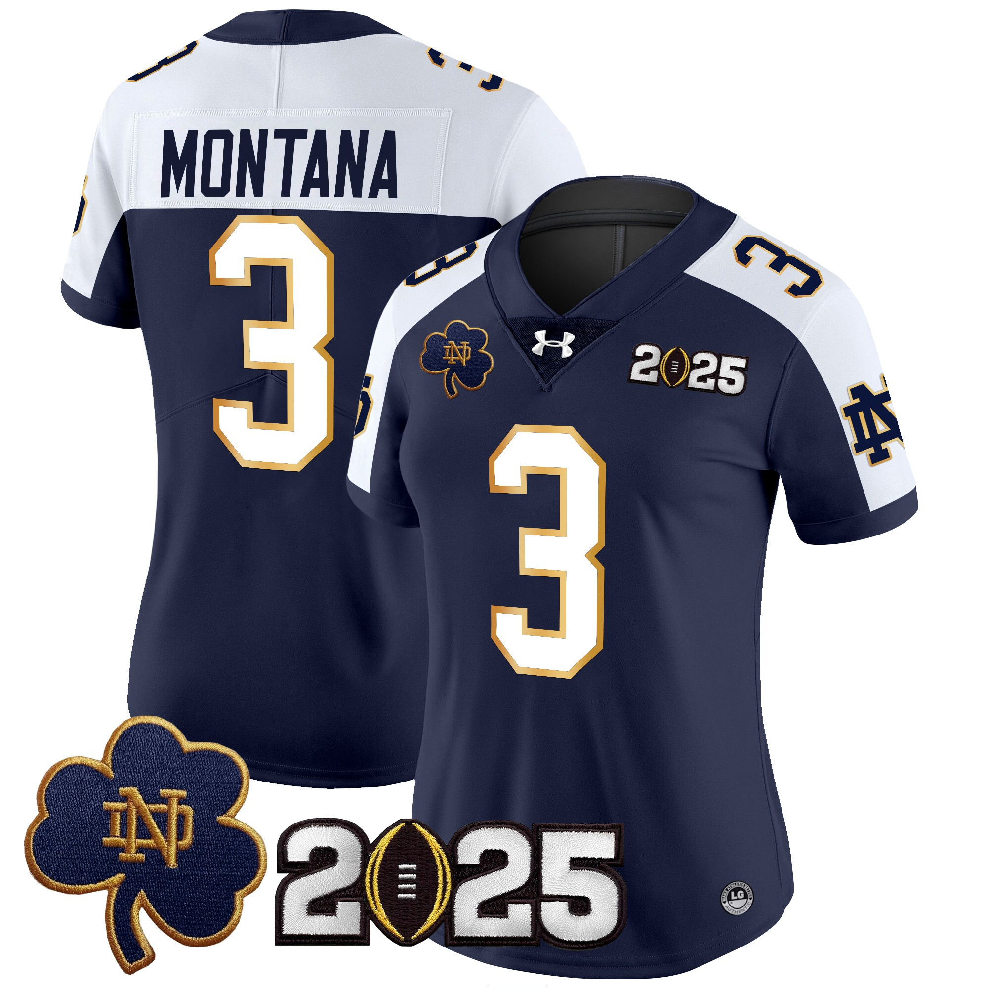 Joe Montana Women's Notre Dame Fighting Irish 2025 CFP Final Patch Vapor Limited Navy Alternate Jersey - All Stitched