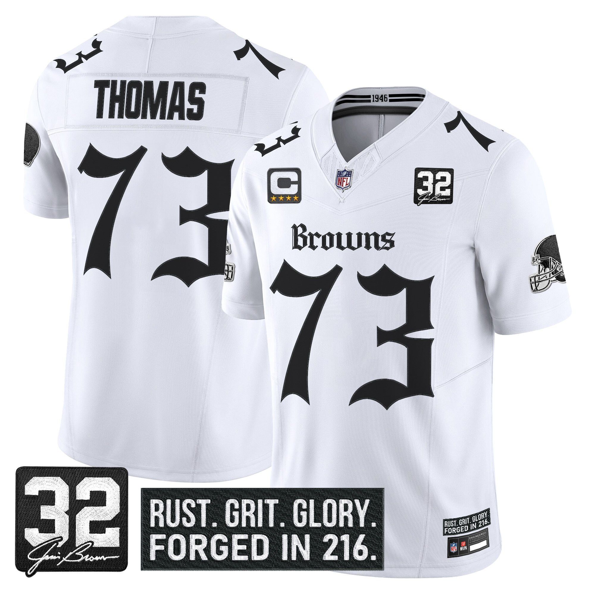 Joe Thomas Men's Cleveland Browns Gothic Dawg Shadows Drop Vapor Limited White Jersey - All Stitched
