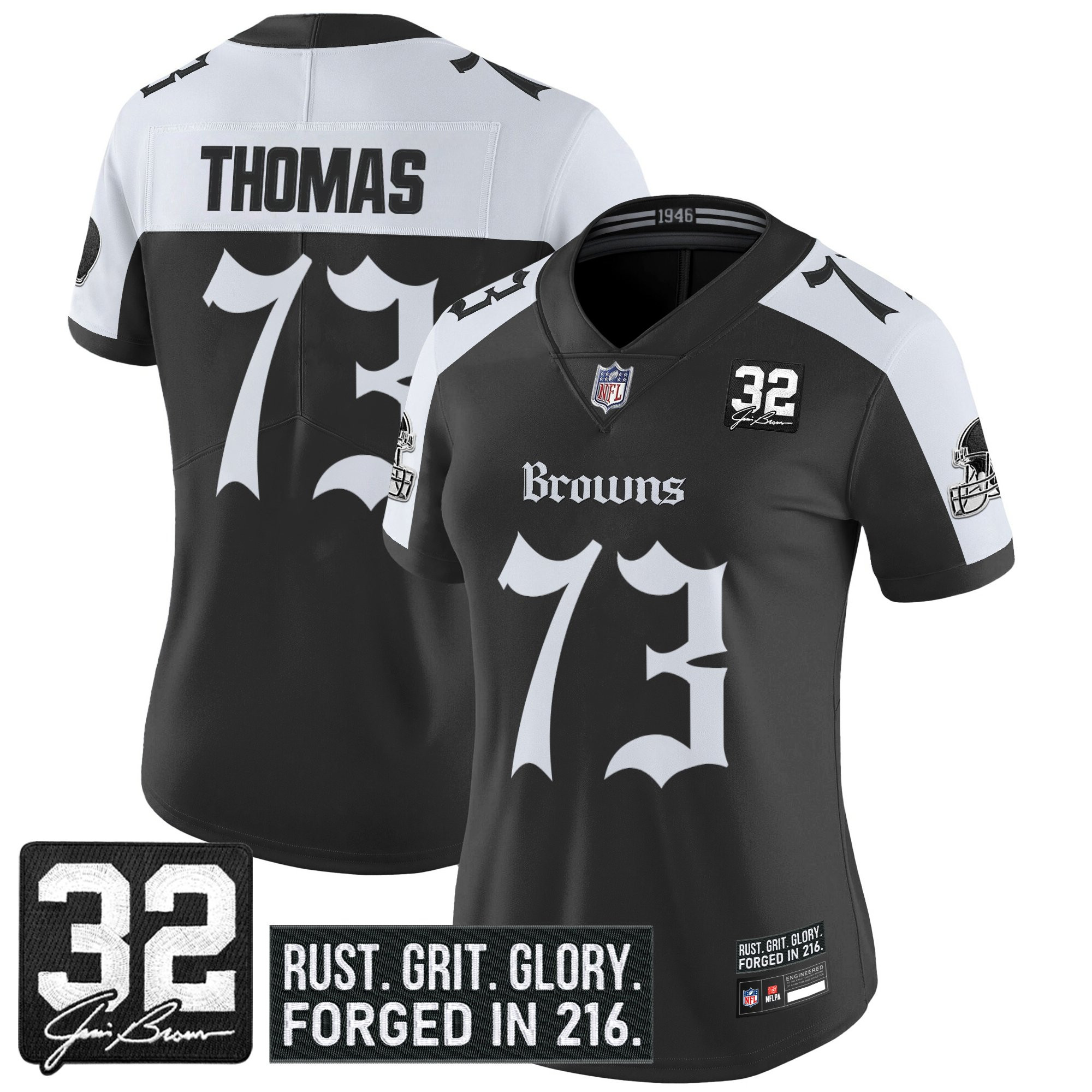 Joe Thomas Women's Cleveland Browns Gothic Dawg Shadows Drop Vapor Limited Alternate Jersey - All Stitched