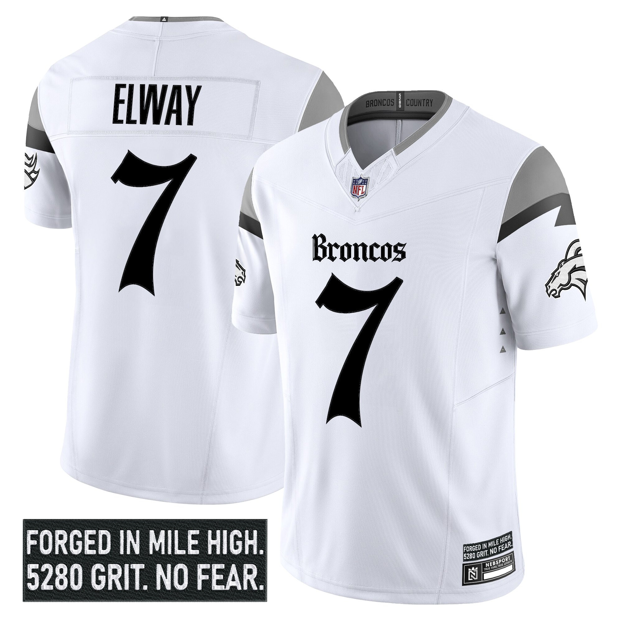 John Elway Men's Denver Broncos Gothic Mile High Shadows Edition Vapor Limited White Jersey - All Stitched