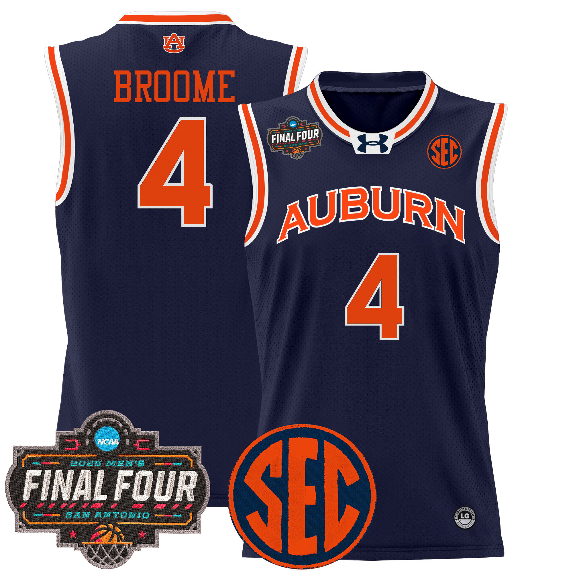 Johni Broome Men's Auburn Tigers 2025 Final Four Patch Lightweight Basketball Navy Jersey - All Stitched
