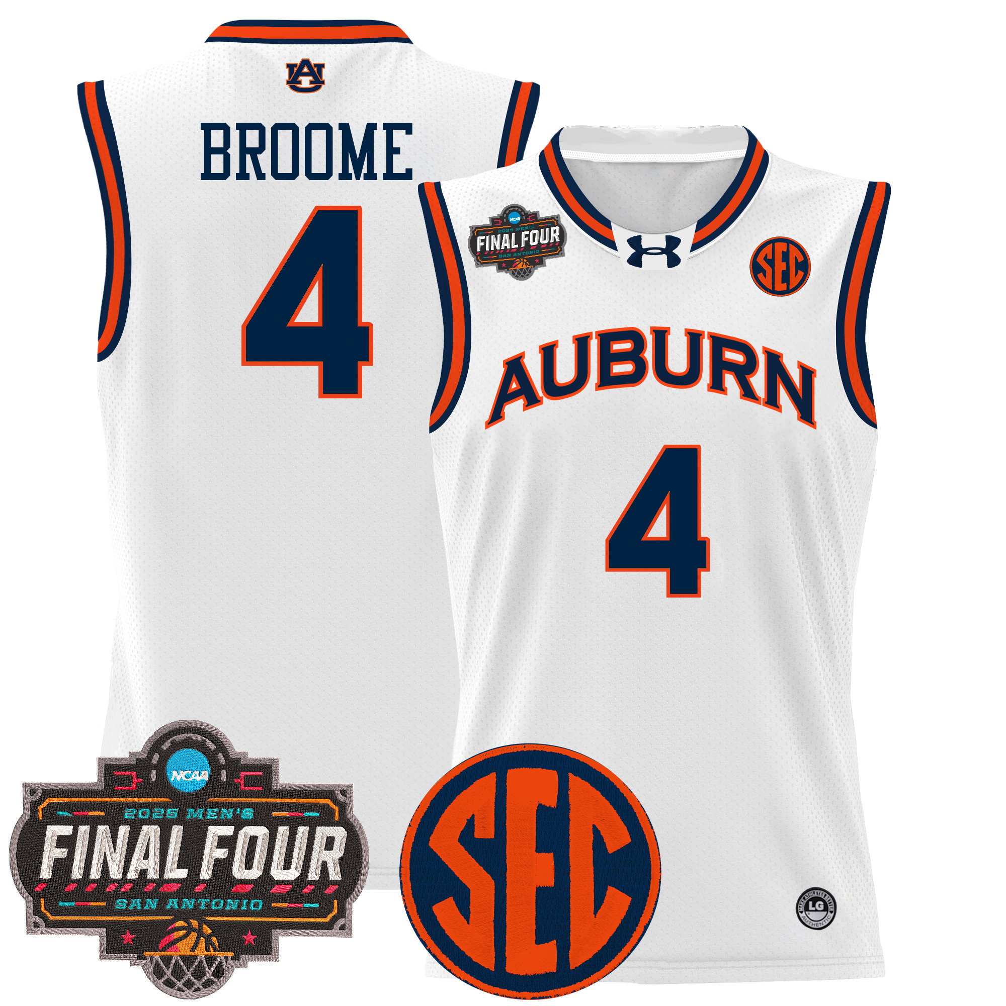 Johni Broome Men's Auburn Tigers 2025 Final Four Patch Lightweight Basketball White Jersey - All Stitched