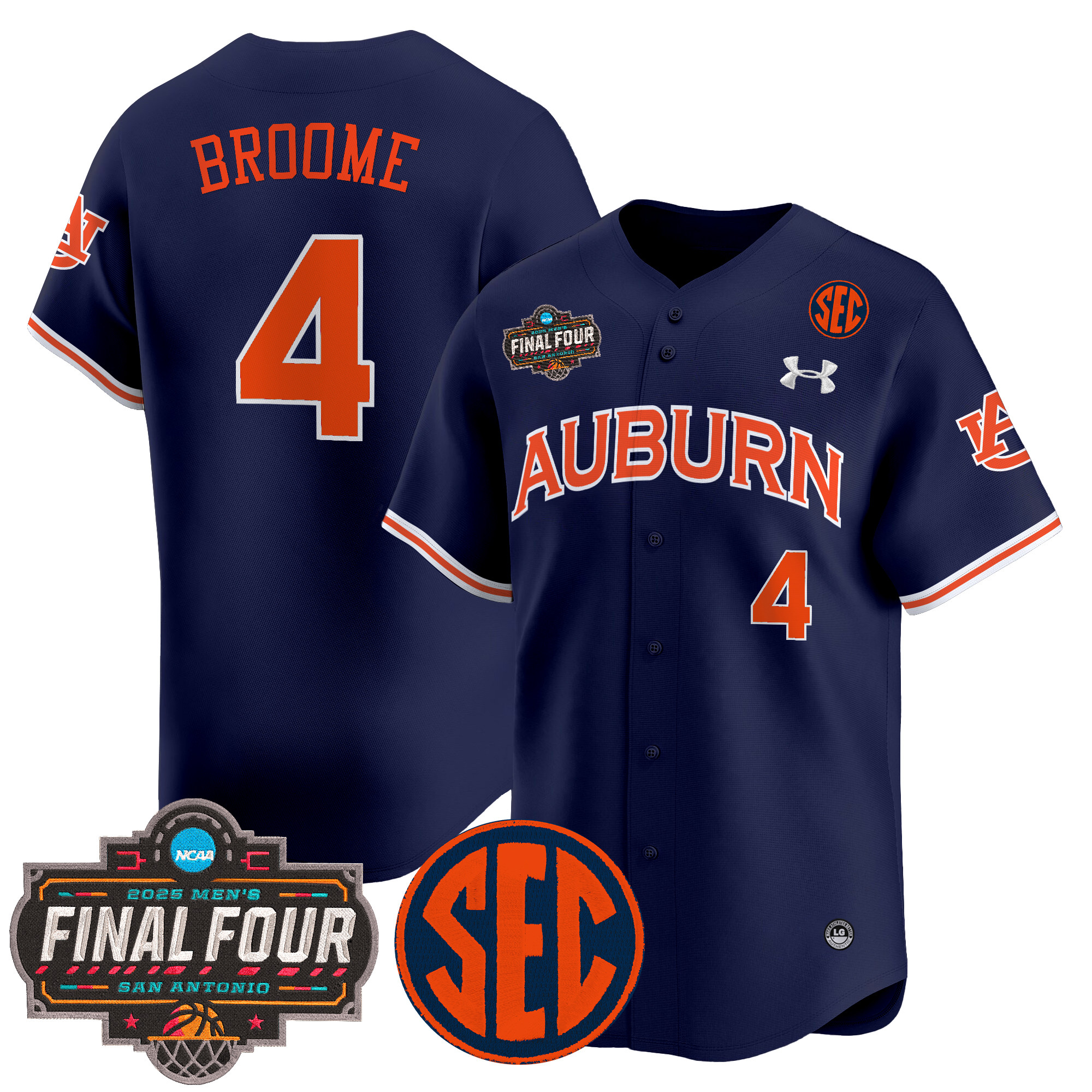 Johni Broome Men's Auburn Tigers 2025 Final Four Patch Vapor Baseball Navy Jersey - All Stitched