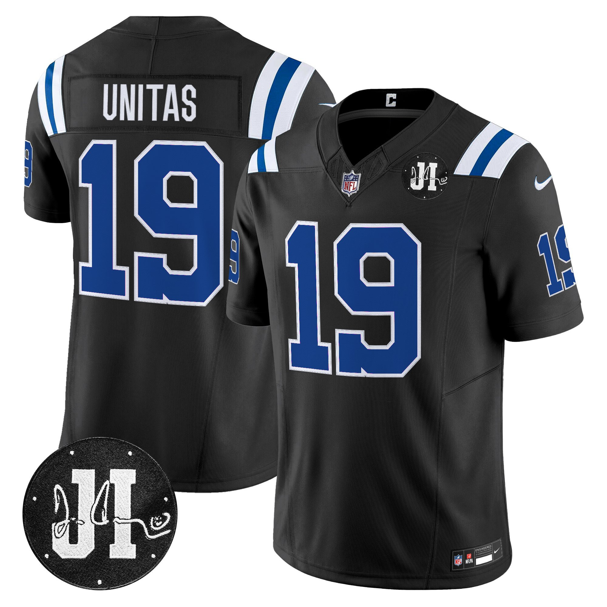 Johnny Unitas Men's Indianapolis Colts 2025 Jim Irsay Patch Vapor Limited Black Jersey - All Stitched
