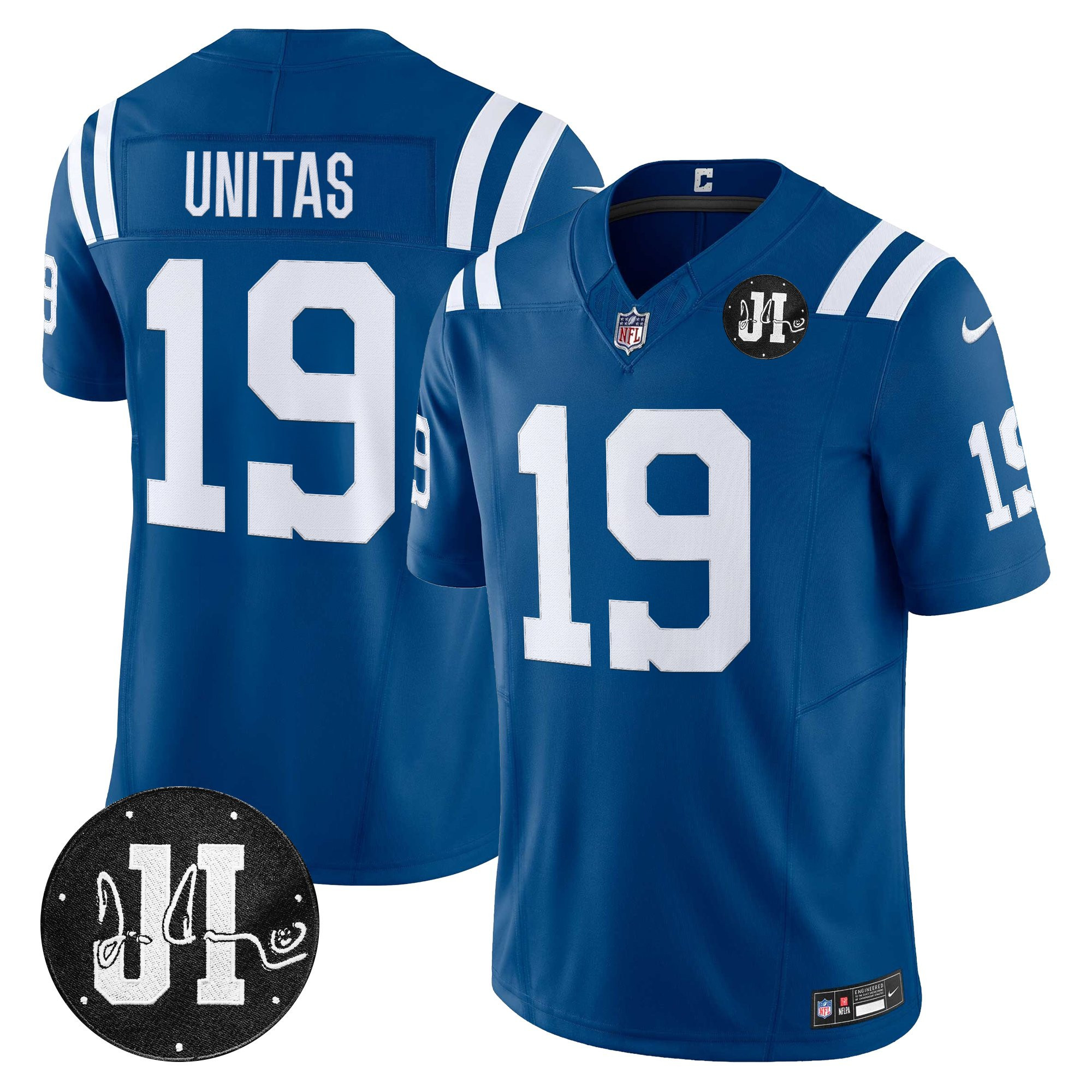 Johnny Unitas Men's Indianapolis Colts 2025 Jim Irsay Patch Vapor Limited Royal Jersey - All Stitched