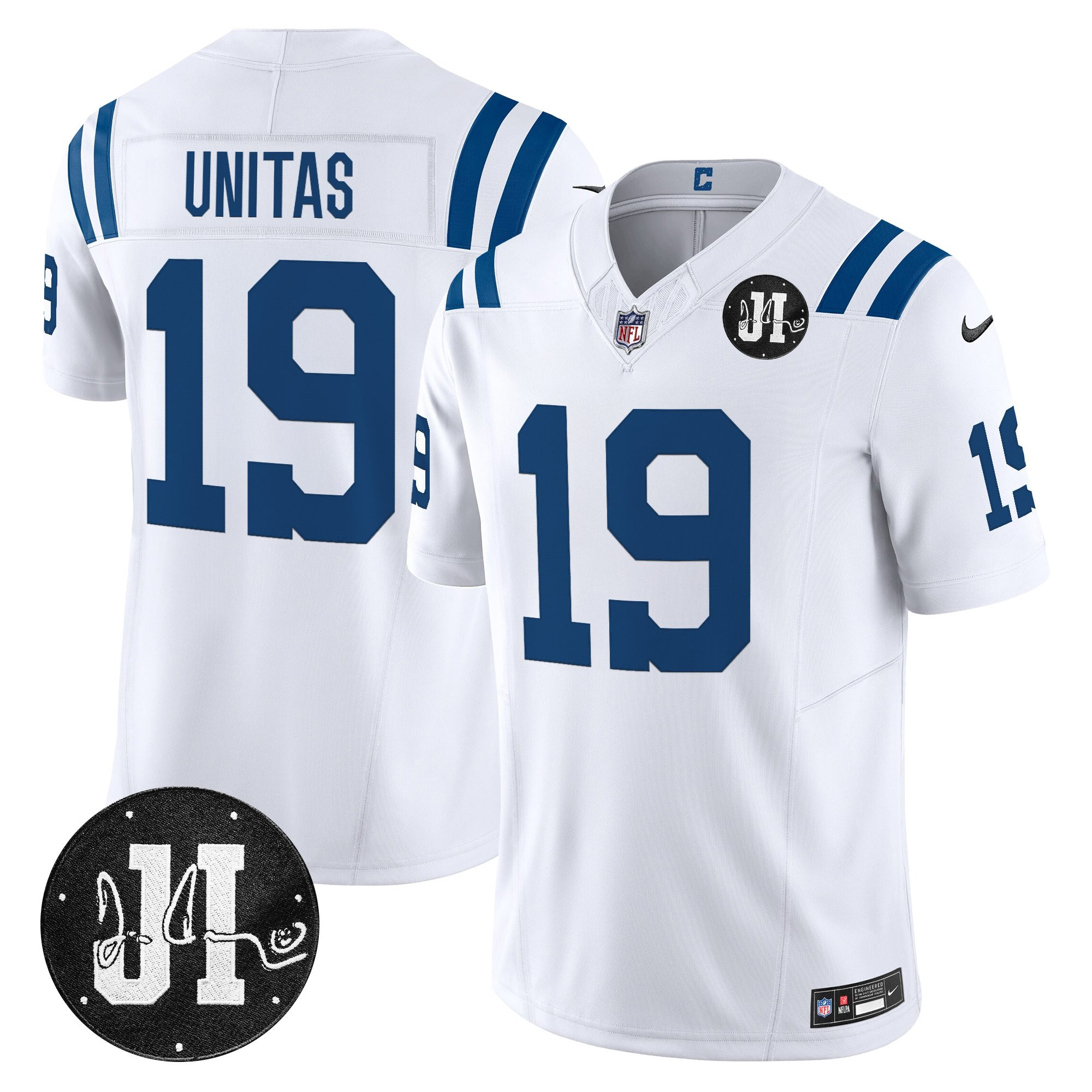 Johnny Unitas Men's Indianapolis Colts 2025 Jim Irsay Patch Vapor Limited White Jersey - All Stitched
