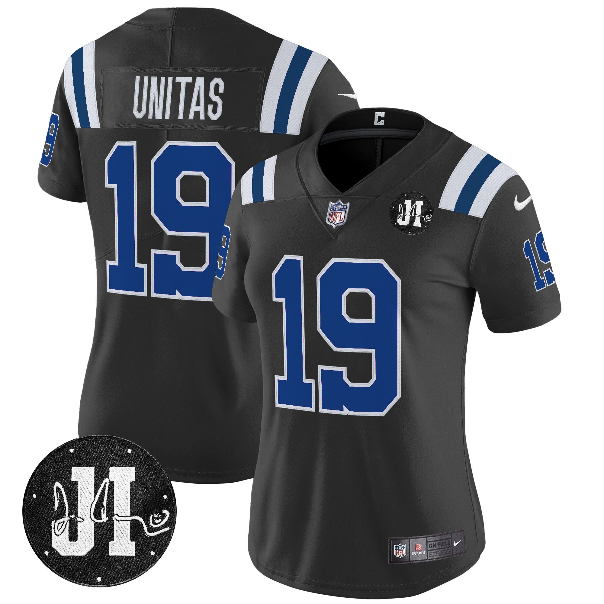 Johnny Unitas Women's Indianapolis Colts 2025 Jim Irsay Patch Vapor Limited Black Jersey - All Stitched