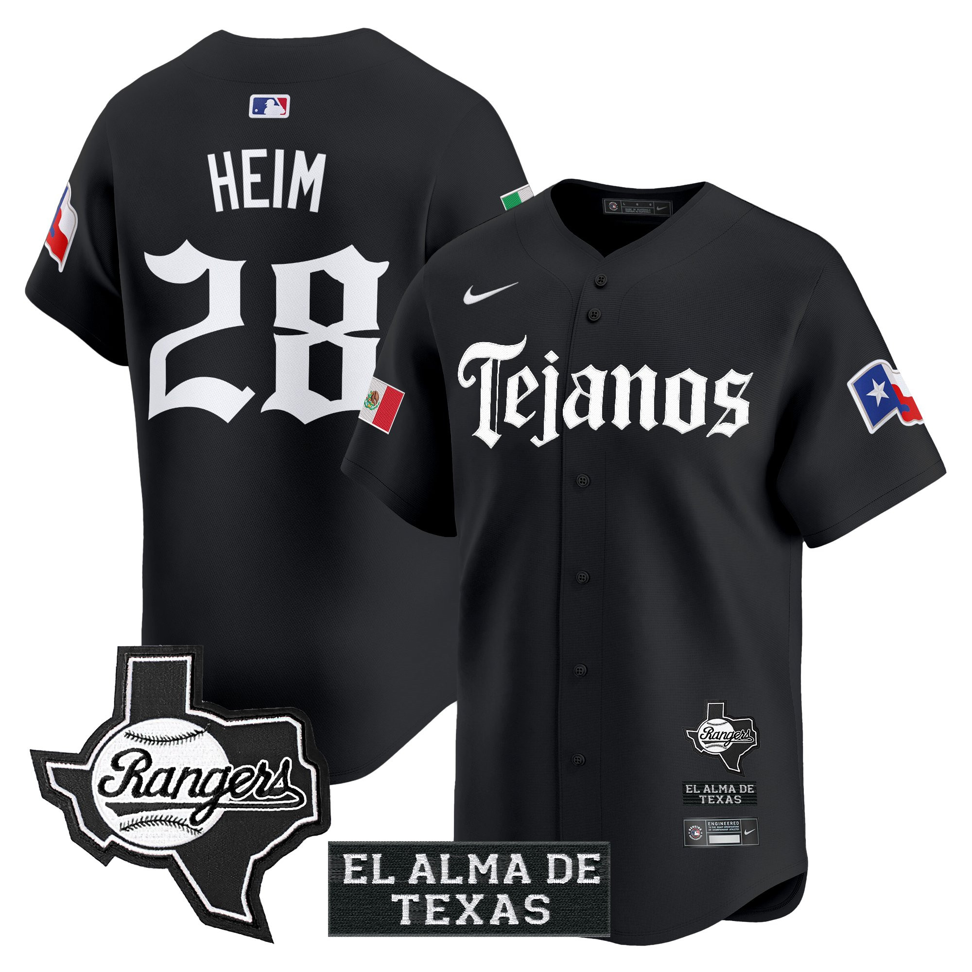 Jonah Heim Men's Texas Rangers Mexico Tejano Barrio Style Vapor Premier Limited Black Jersey - All Stitched