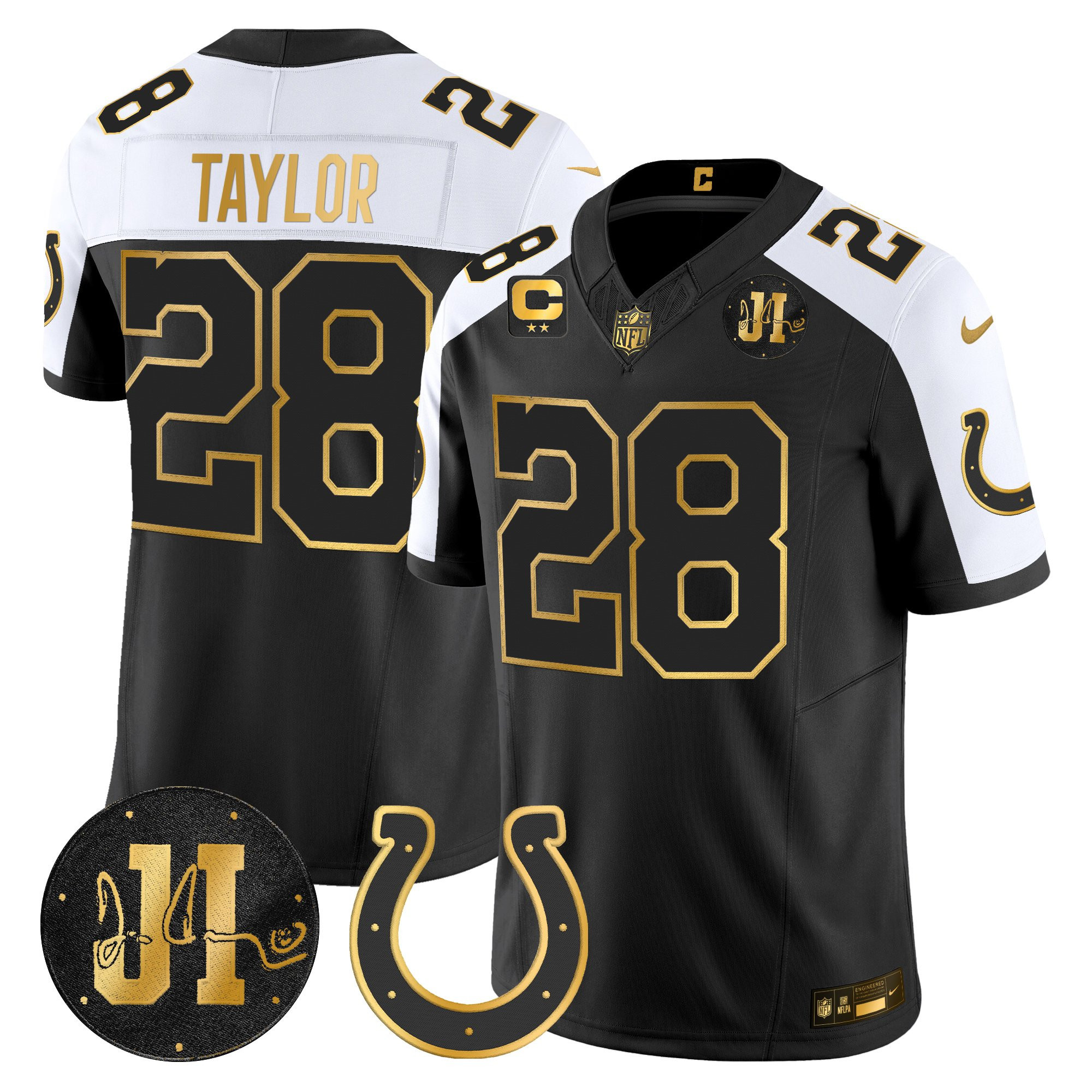 Jonathan Taylor Men's Indianapolis Colts 2025 Jim Irsay Patch Gold Vapor Limited Alternate Jersey - All Stitched