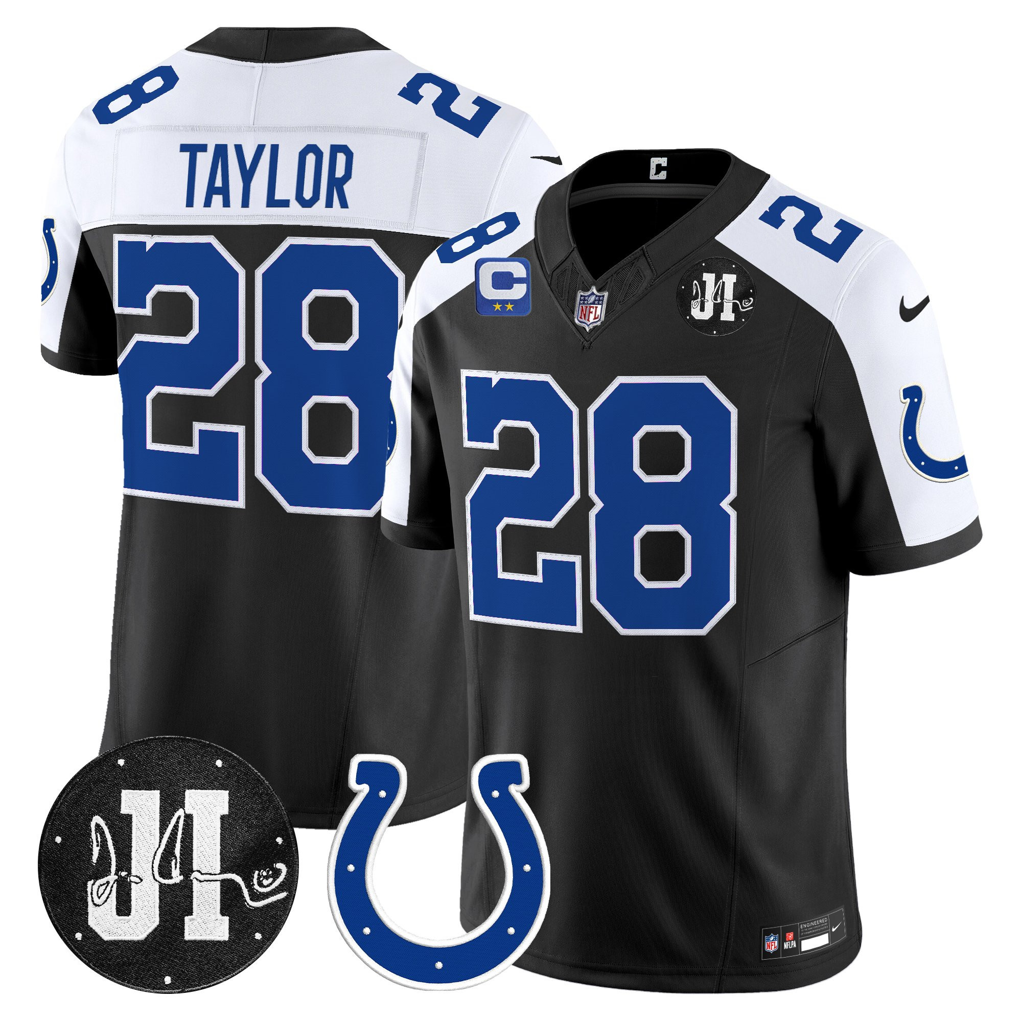 Jonathan Taylor Men's Indianapolis Colts 2025 Jim Irsay Patch Vapor Limited Black Alternate Jersey - All Stitched