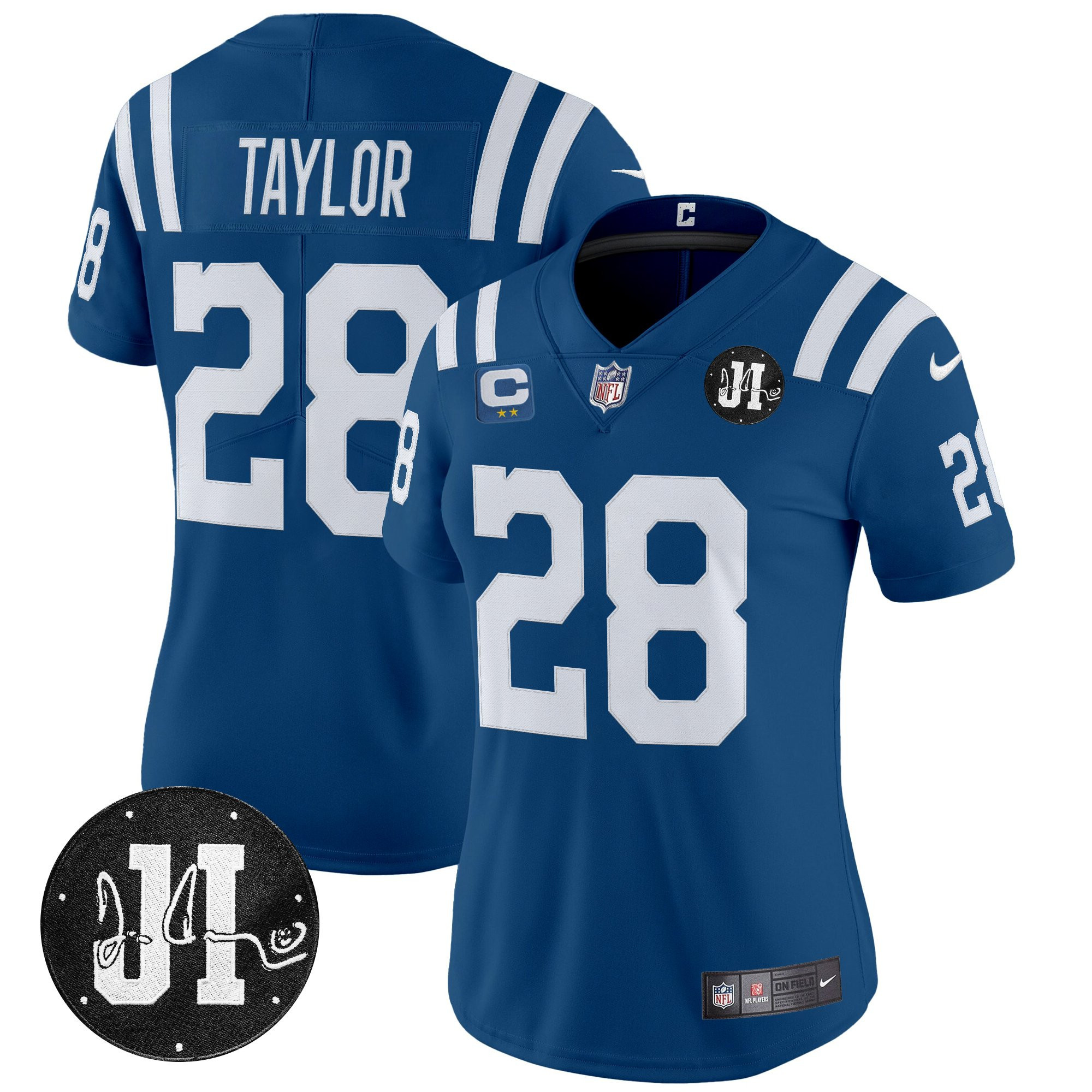 Jonathan Taylor Women's Indianapolis Colts 2025 Jim Irsay Patch Vapor Limited Royal Jersey - All Stitched