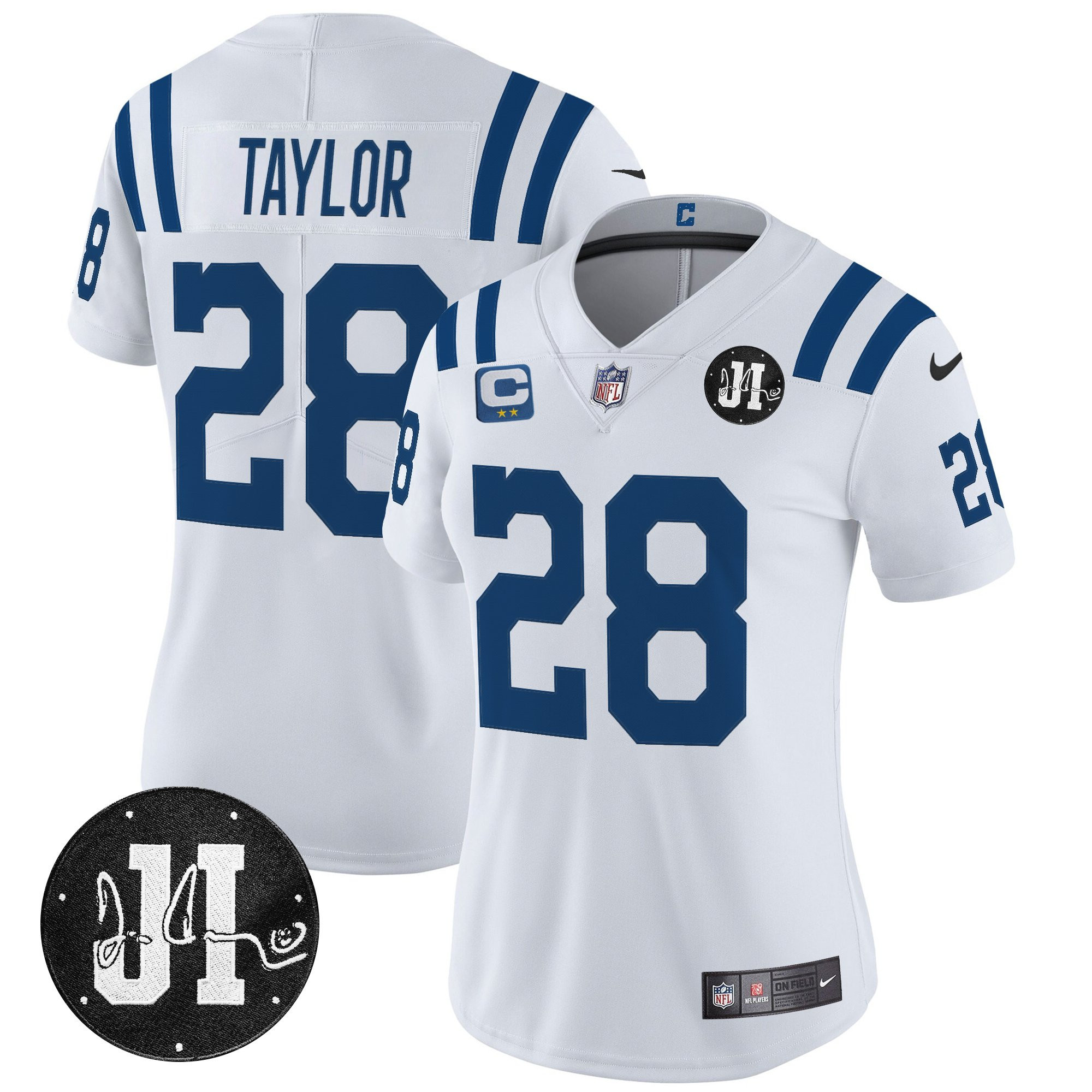 Jonathan Taylor Women's Indianapolis Colts 2025 Jim Irsay Patch Vapor Limited White Jersey - All Stitched