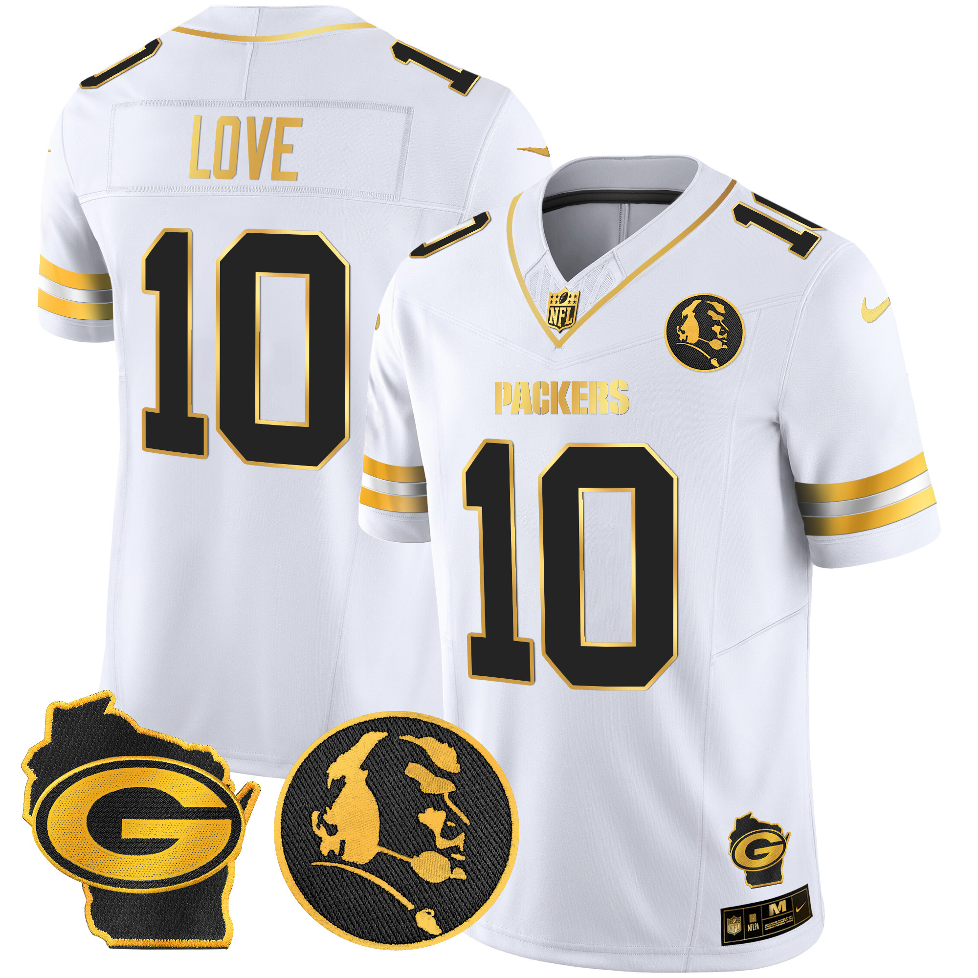 Jordan Love Men's Green Bay Packers John Madden & Home Patch Gold Vapor Limited White Gold Jersey - All Stitched