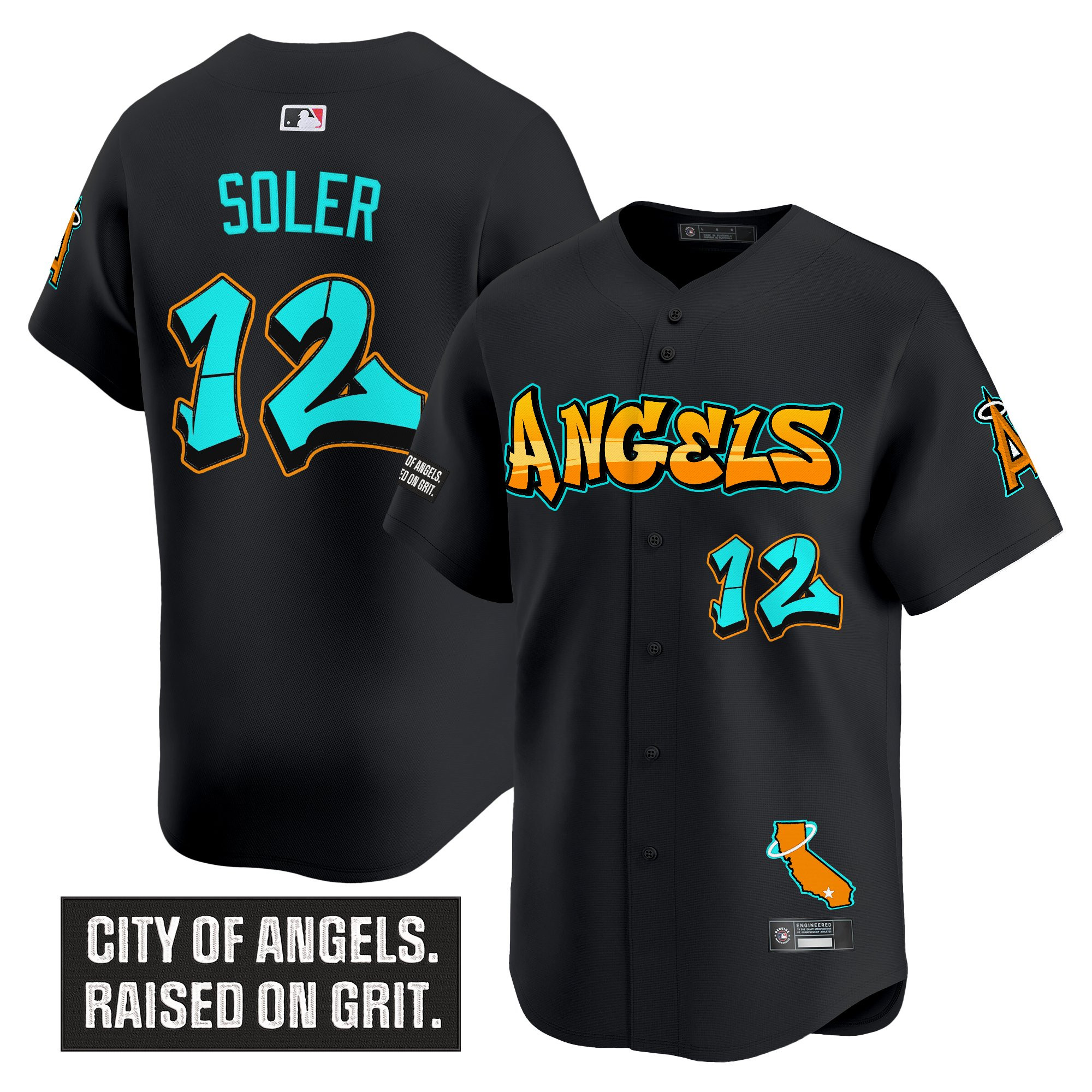 Jorge Soler Men's Los Angeles Angels Graffiti Halo Drop Edition Vapor Premier Limited Black Jersey - All Stitched