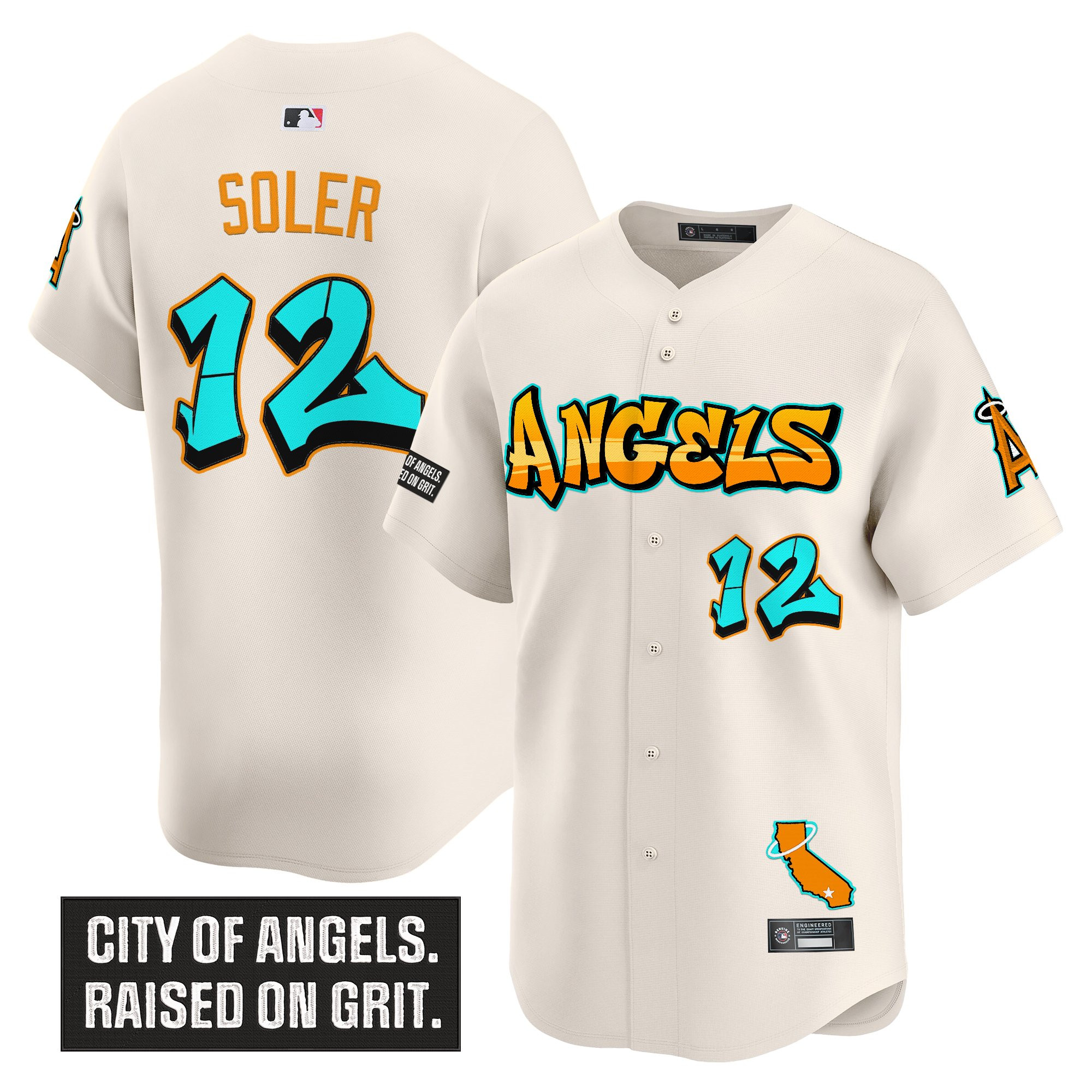 Jorge Soler Men's Los Angeles Angels Graffiti Halo Drop Edition Vapor Premier Limited Cream Jersey - All Stitched