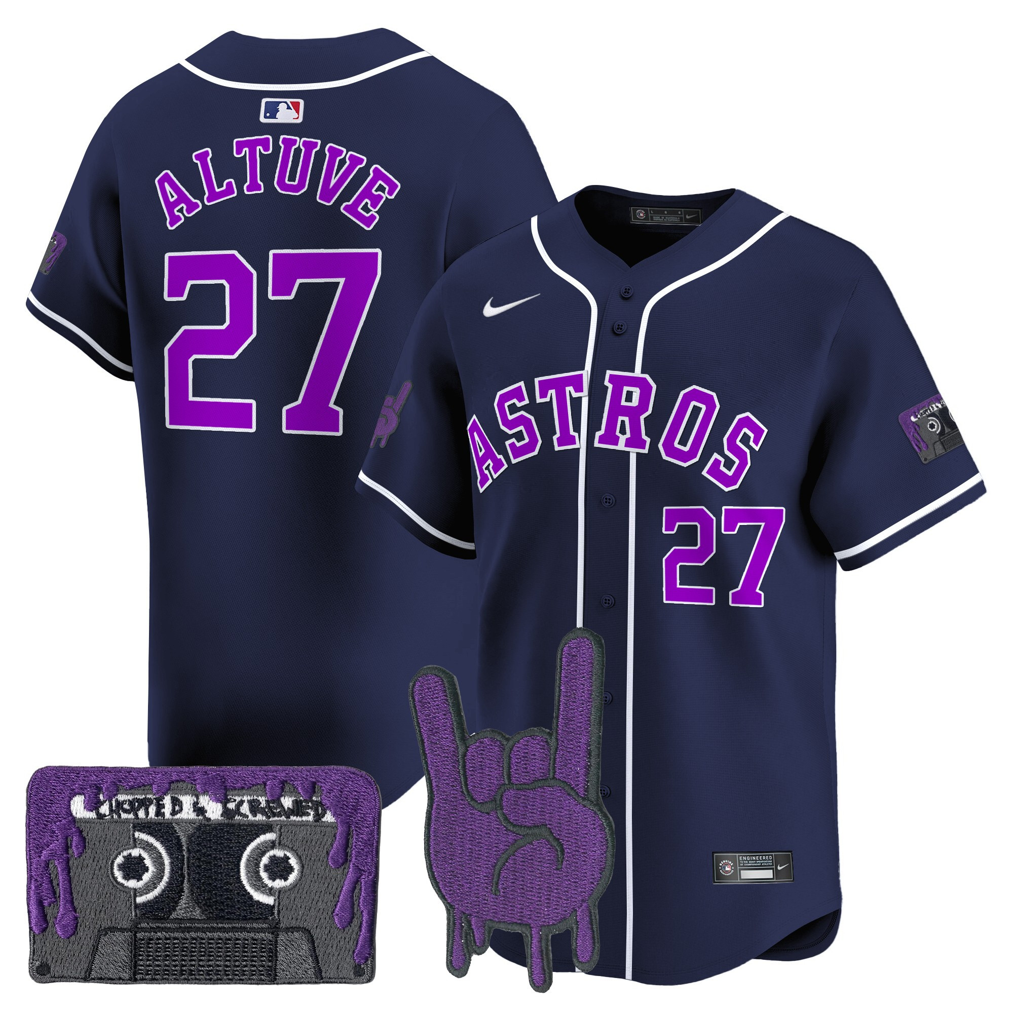 JosÃƒÆ’Ã‚Â© Altuve Men's Houston Astros DJ Screw Patch Vapor Premier Limited Navy Jersey - All Stitched