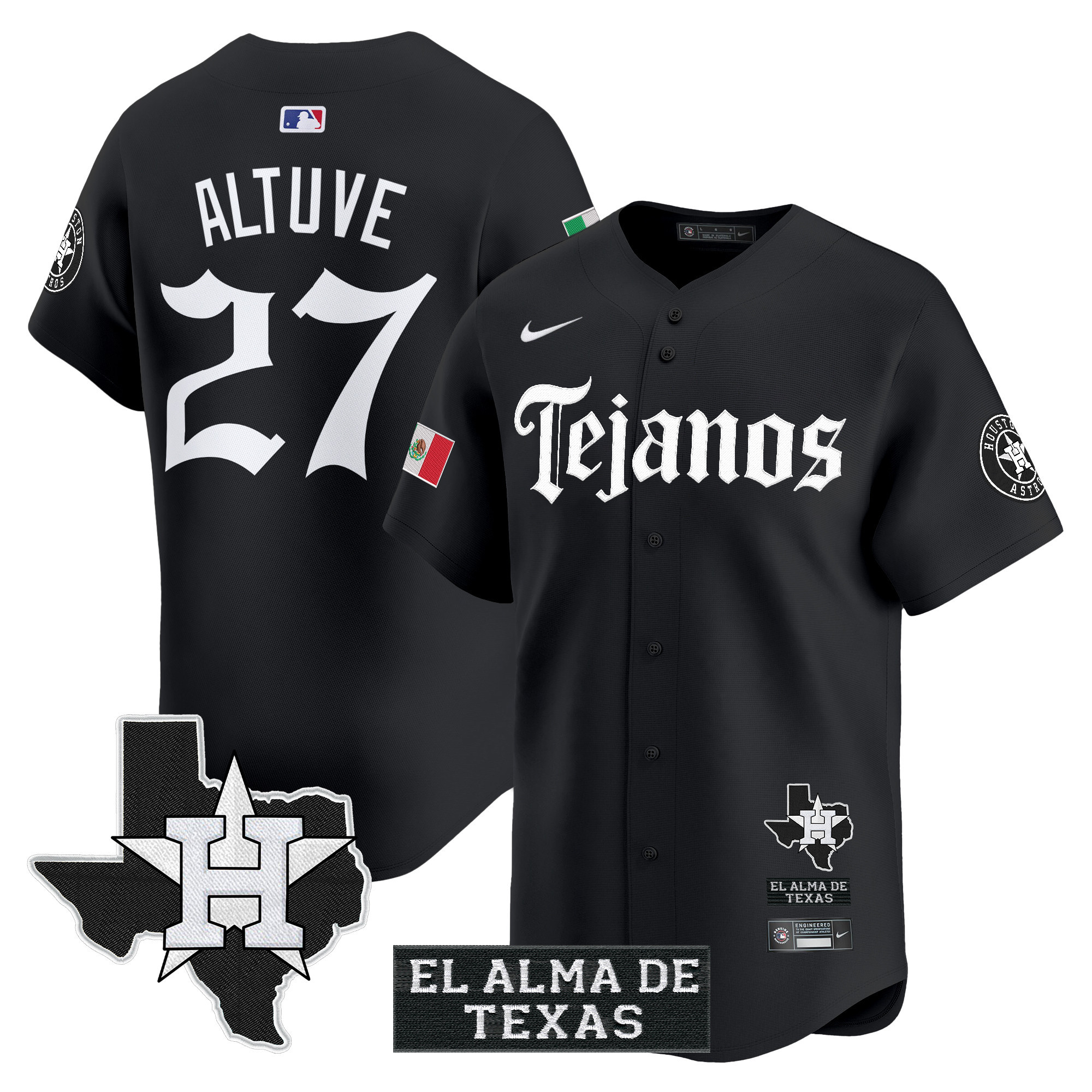JosÃƒÆ’Ã‚Â© Altuve Men's Houston Astros Mexico Tejano Barrio Style Vapor Premier Limited Black Jersey - All Stitched