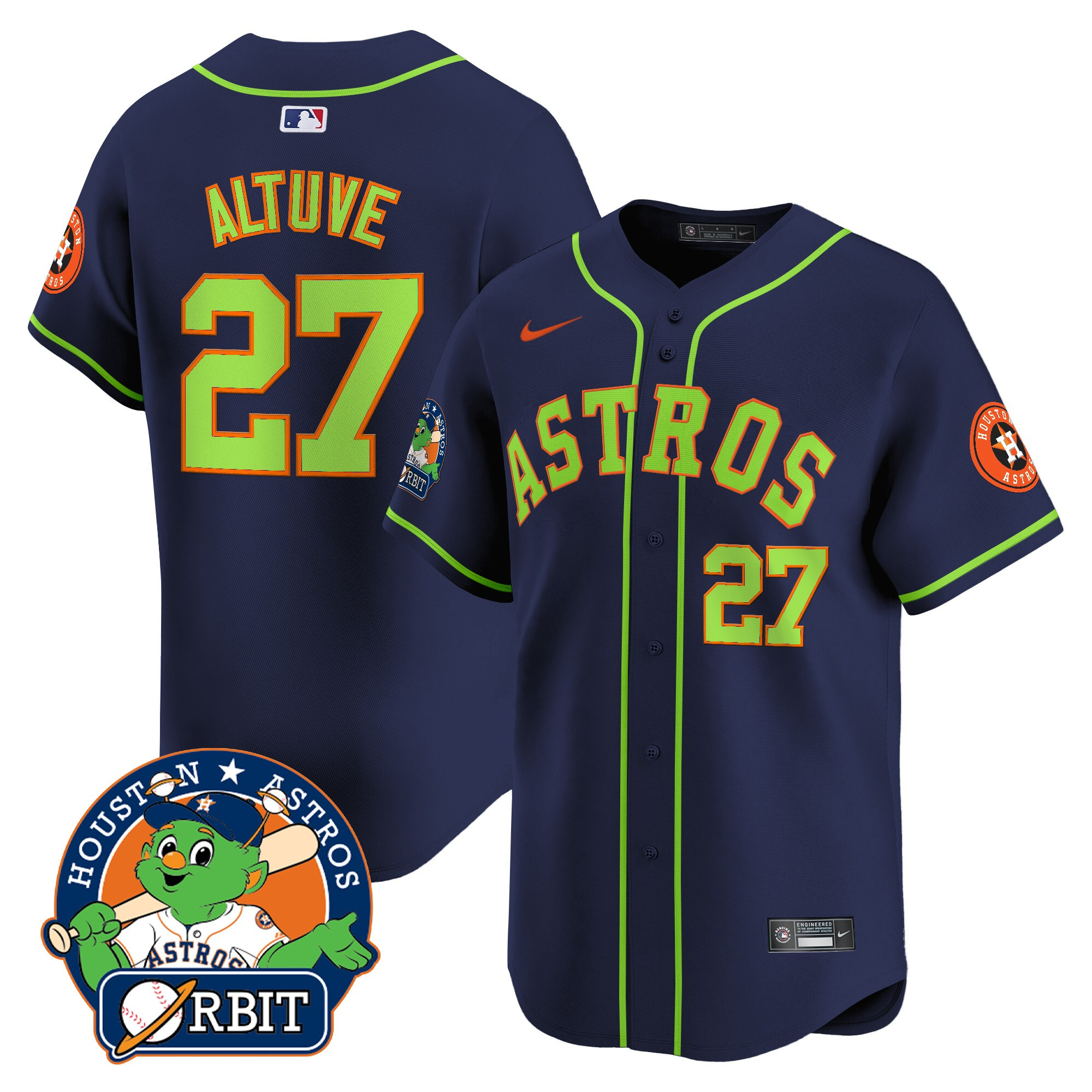 JosÃƒÆ’Ã‚Â© Altuve Men's Houston Astros Orbit Patch Vapor Premier Limited Navy Jersey V2 - All Stitched