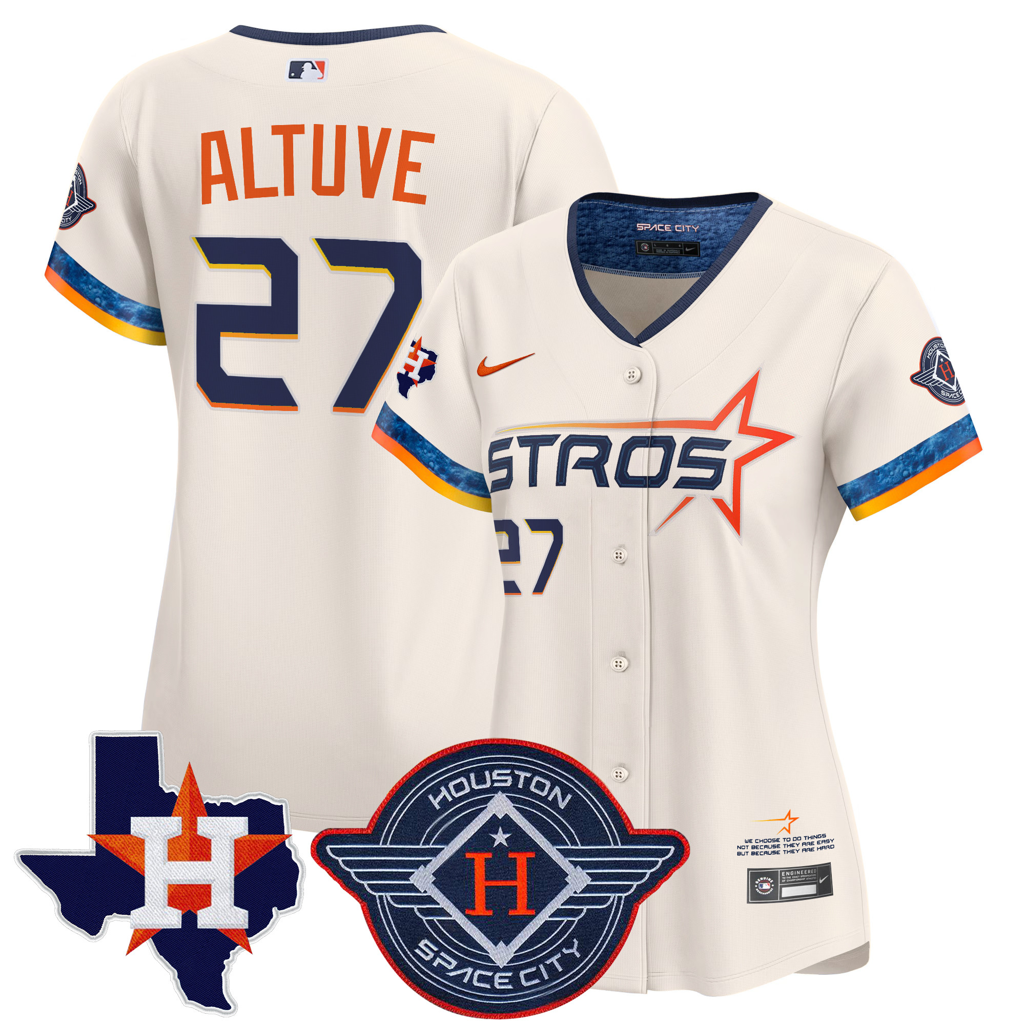 JosÃƒÆ’Ã‚Â© Altuve Women's Houston Astros 2025 City Connect Texas Patch Vapor Premier Limited Cream Jersey - All Stitched