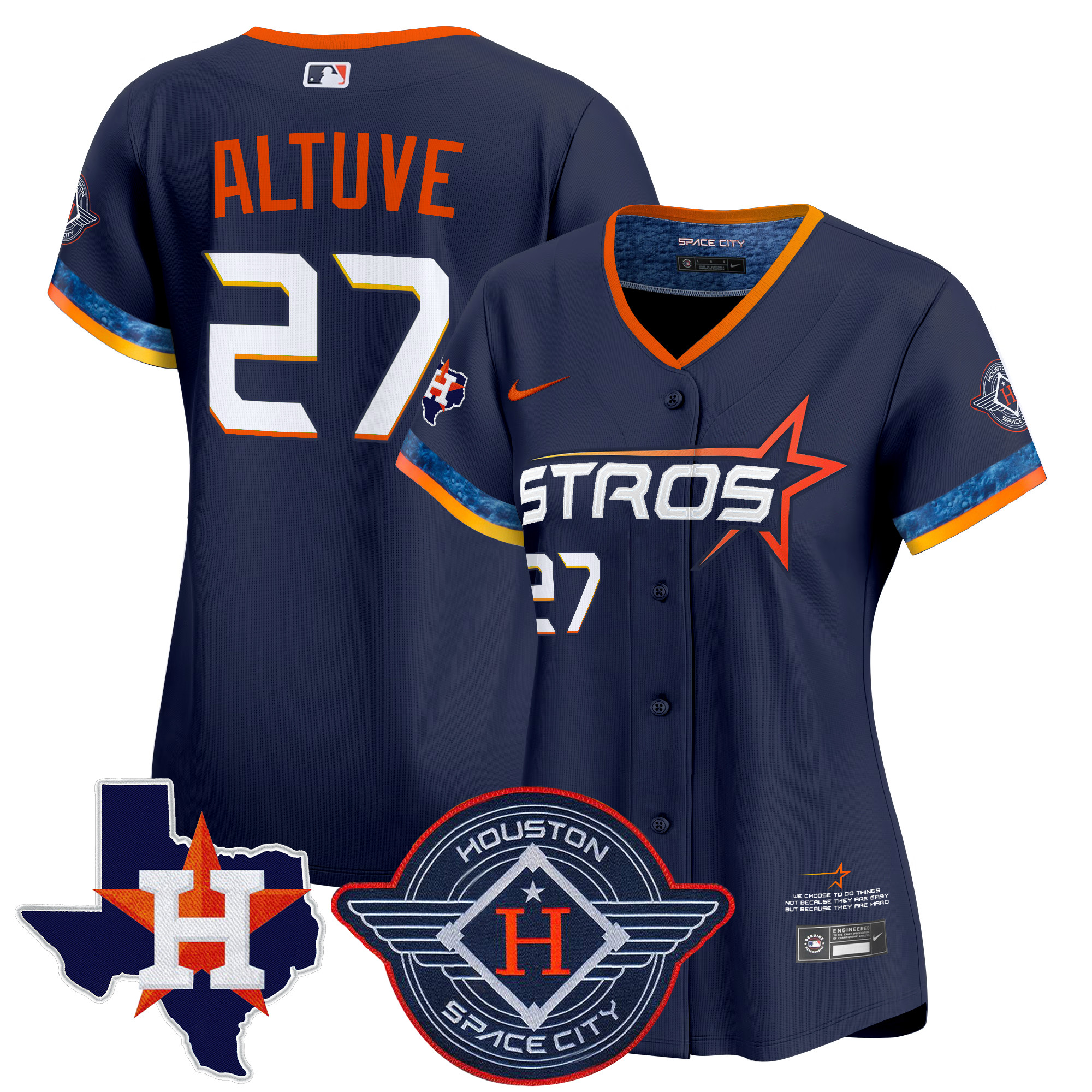 JosÃƒÆ’Ã‚Â© Altuve Women's Houston Astros 2025 City Connect Texas Patch Vapor Premier Limited Navy Jersey - All Stitched