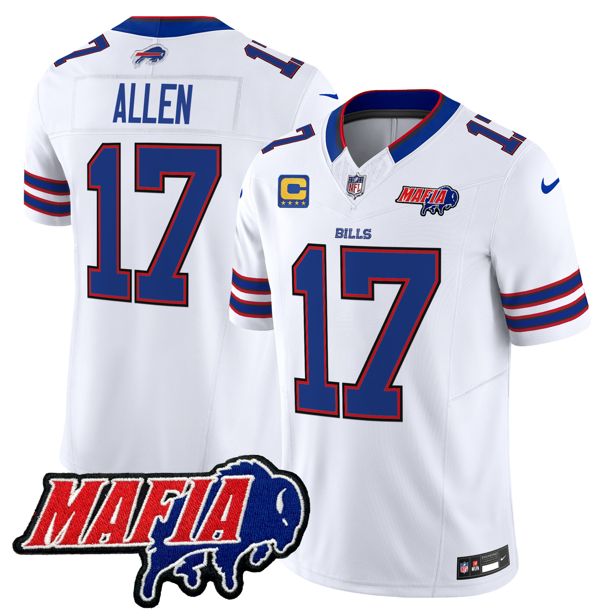 Josh Allen Men's Buffalo Bills 2024 Buffalo Bills Mafia Patch Vapor Limited White Jersey - All Stitched