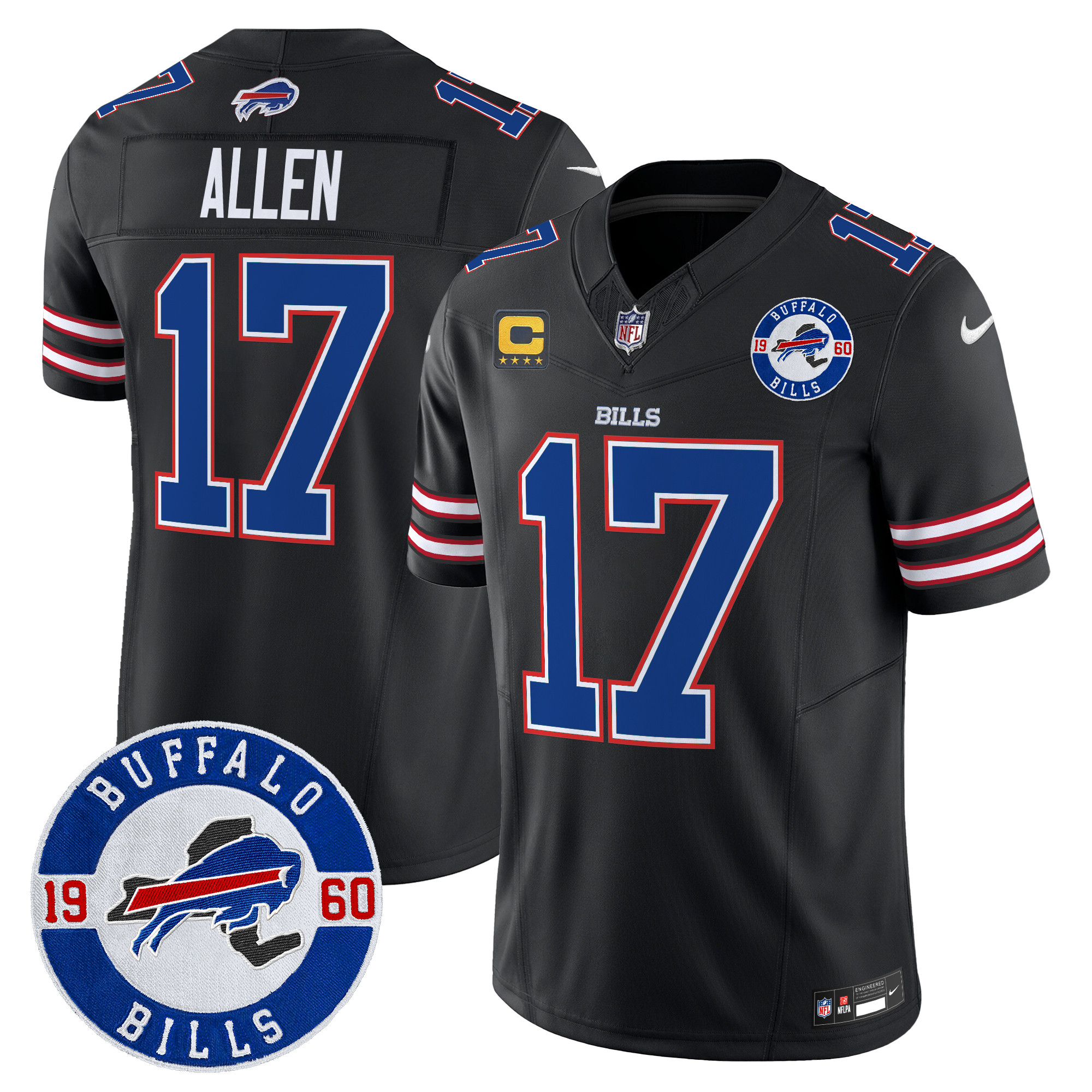 Josh Allen Men's Buffalo Bills 2024 Vapor Limited Black Jersey - Est. 1960 Patch - All Stitched
