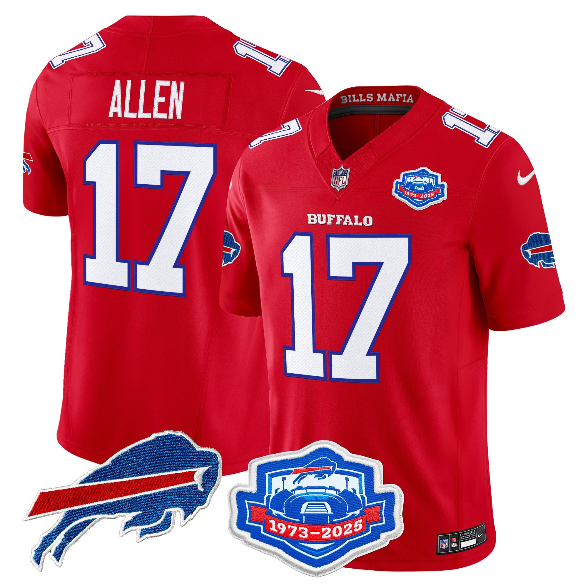 Josh Allen Men's Buffalo Bills 2025 Rivalries Vapor Limited Red Jersey - Farewell Season Patch - All Stitched