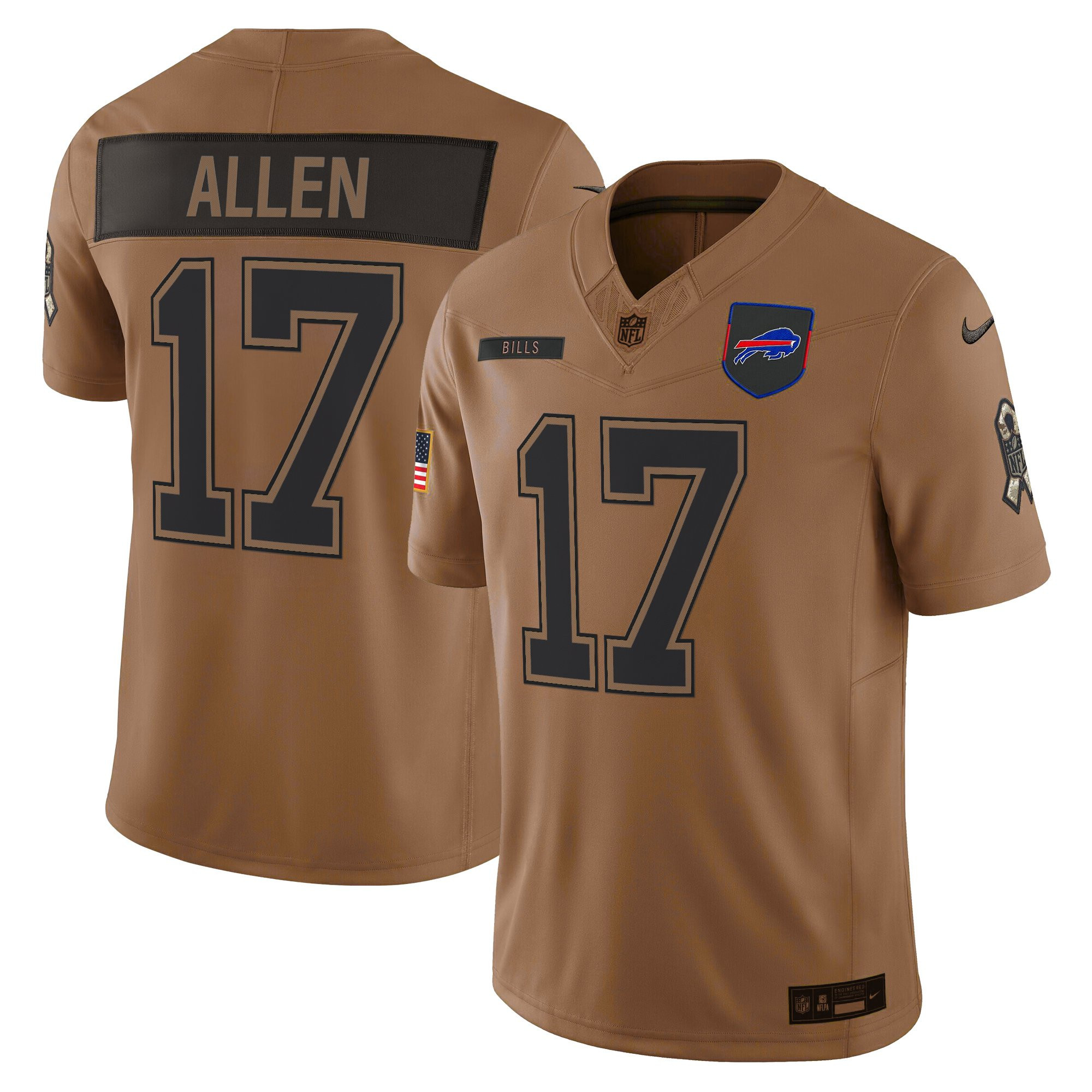 Josh Allen Men's Buffalo Bills 2025 Salute to Service Vapor Limited Brown Jersey - All Stitched
