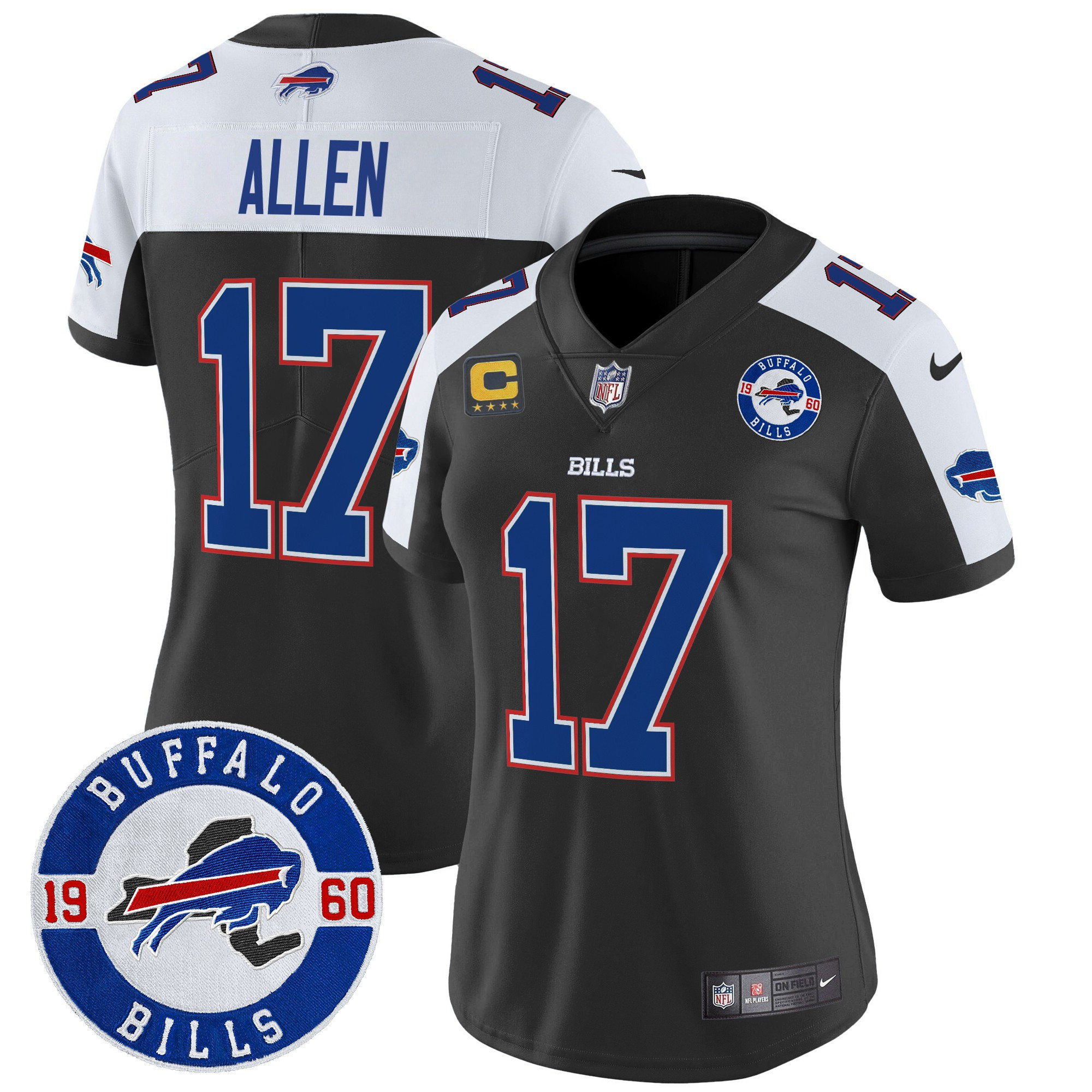 Josh Allen Women's Buffalo Bills 2024 Vapor Limited Black Alternate Jersey - Est. 1960 Patch - All Stitched