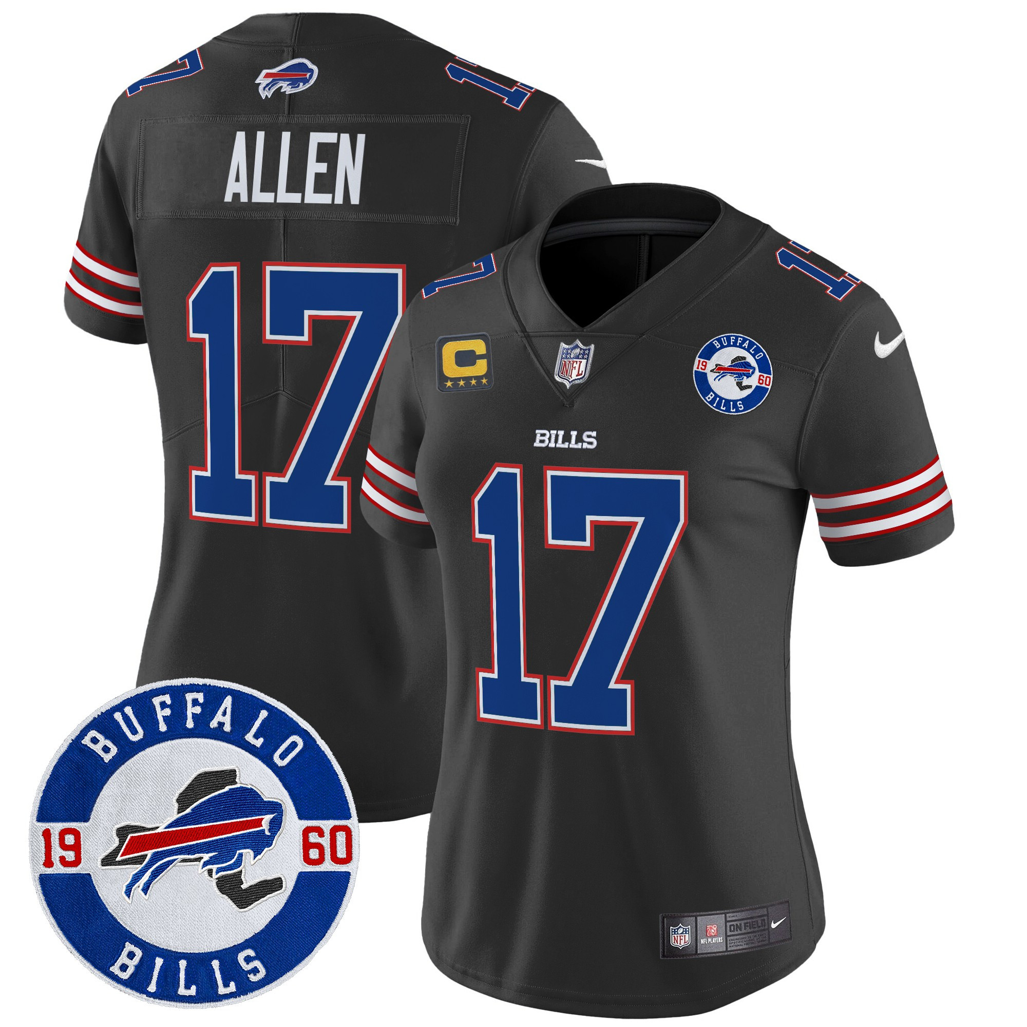 Josh Allen Women's Buffalo Bills 2024 Vapor Limited Black Jersey - Est. 1960 Patch - All Stitched