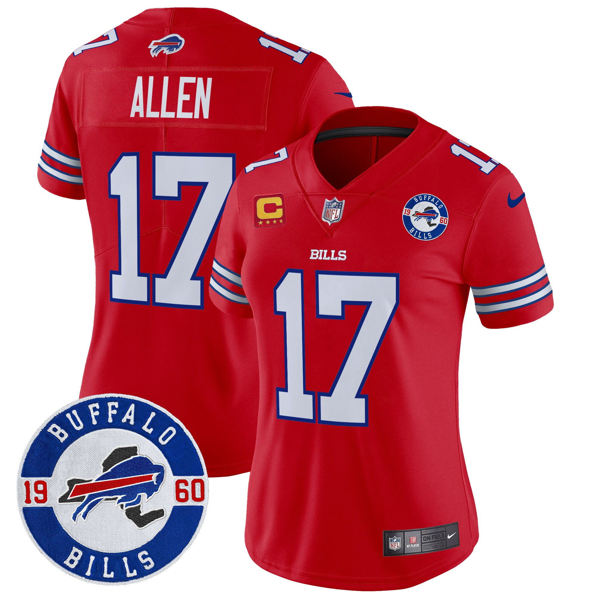 Josh Allen Women's Buffalo Bills 2024 Vapor Limited Red Jersey - Est. 1960 Patch - All Stitched